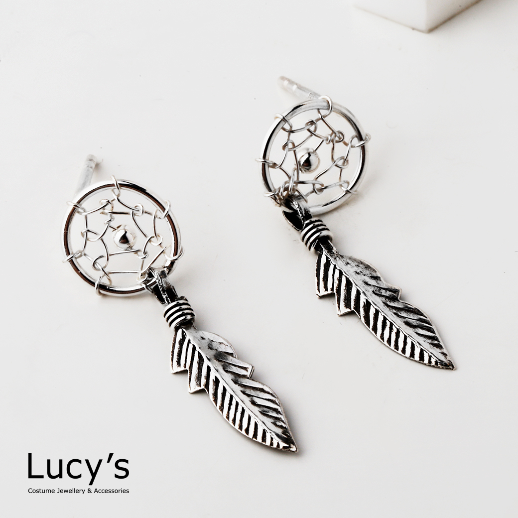 925純銀 捕夢網 硫化耳環 (107918)