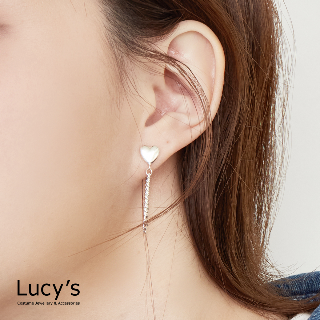 925純銀 愛心鍊條 耳環 (125901)