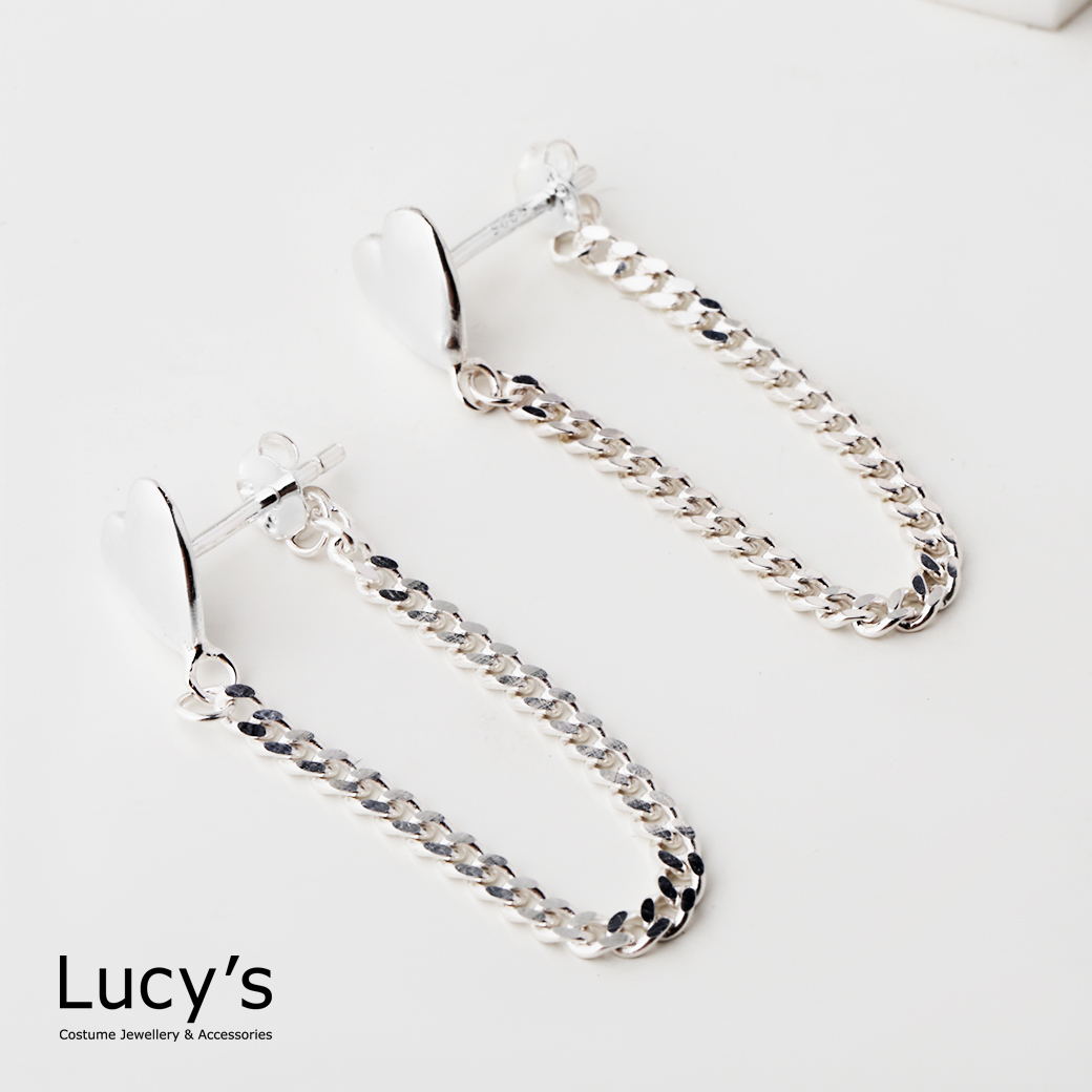 925純銀 愛心鍊條 耳環 (125901)