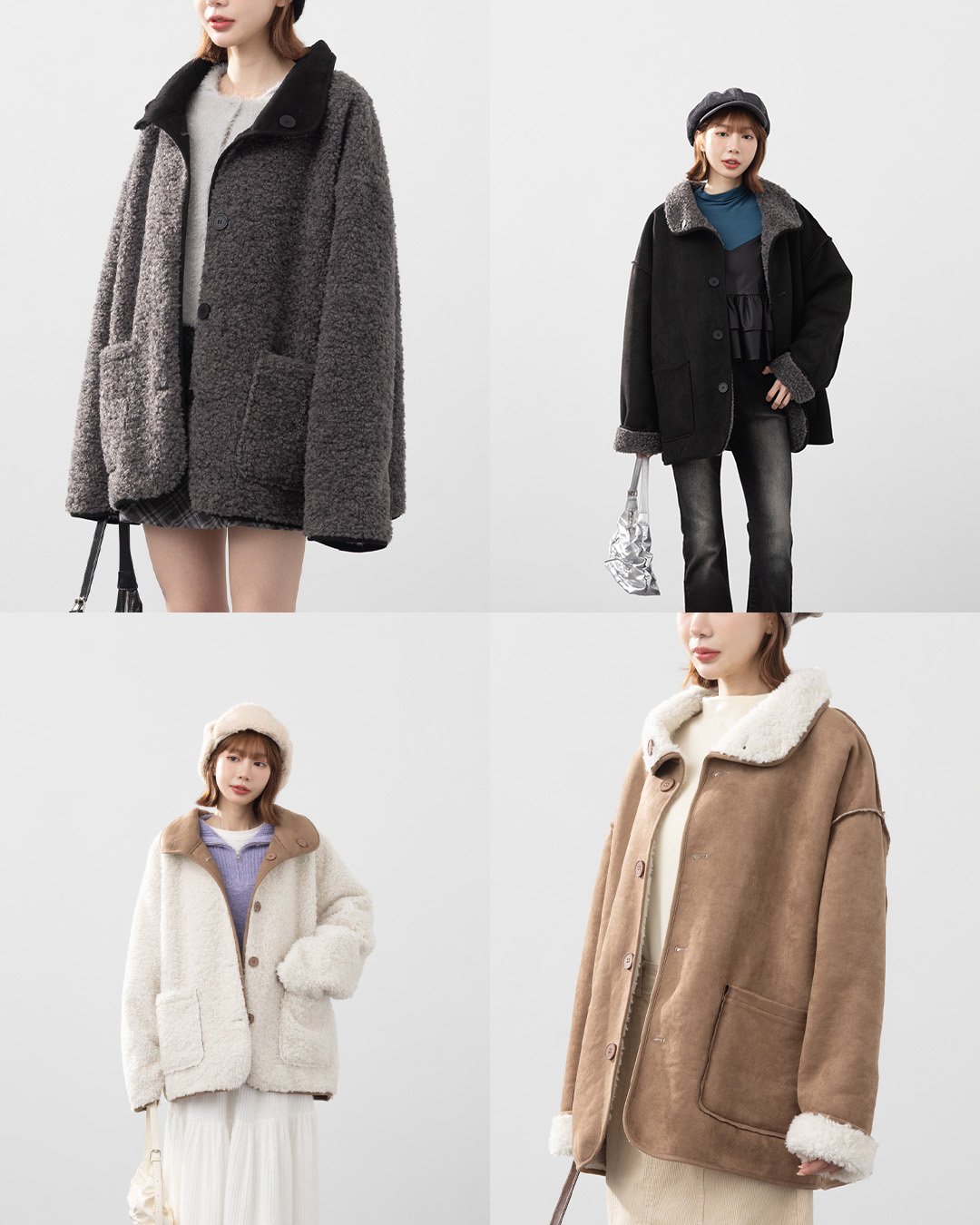 Suede-like faux lamb's wool reversible warm coat, available in two colors.【02071695】in stock+pre-order