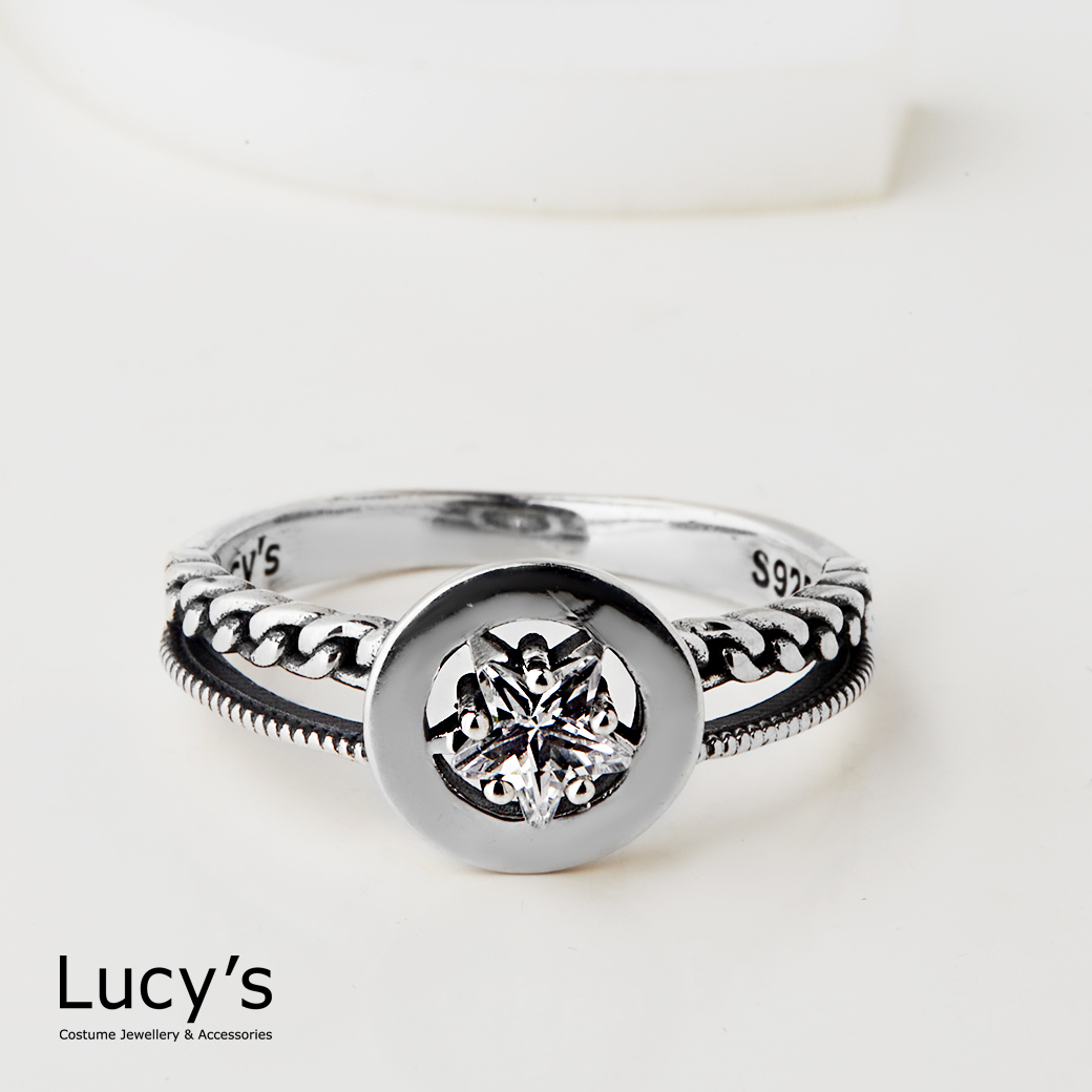 925純銀 星光鍊條 硫化戒指 (125754)