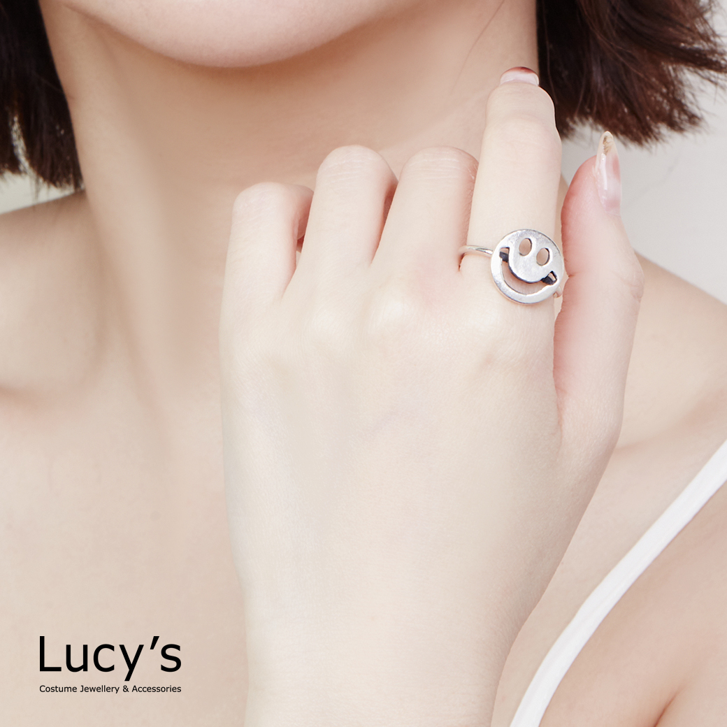 925純銀 大方笑臉 硫化戒指 (126238)