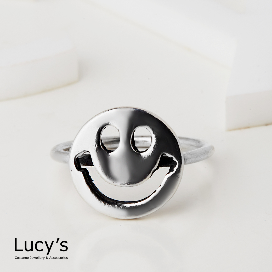 925純銀 大方笑臉 硫化戒指 (126238)