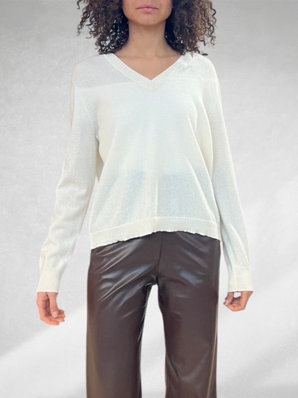 KUJTEN V領羊絨上衣(米白)