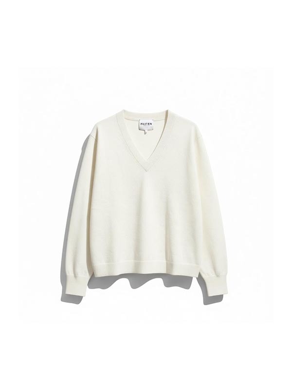KUJTEN V領羊絨上衣(米白)