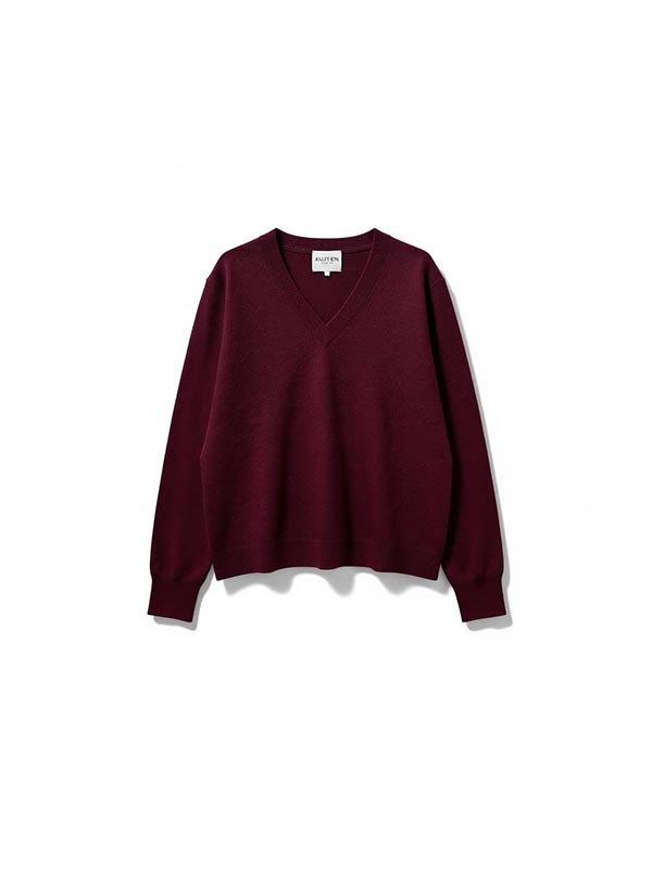 KUJTEN V領羊絨上衣(暗紅)