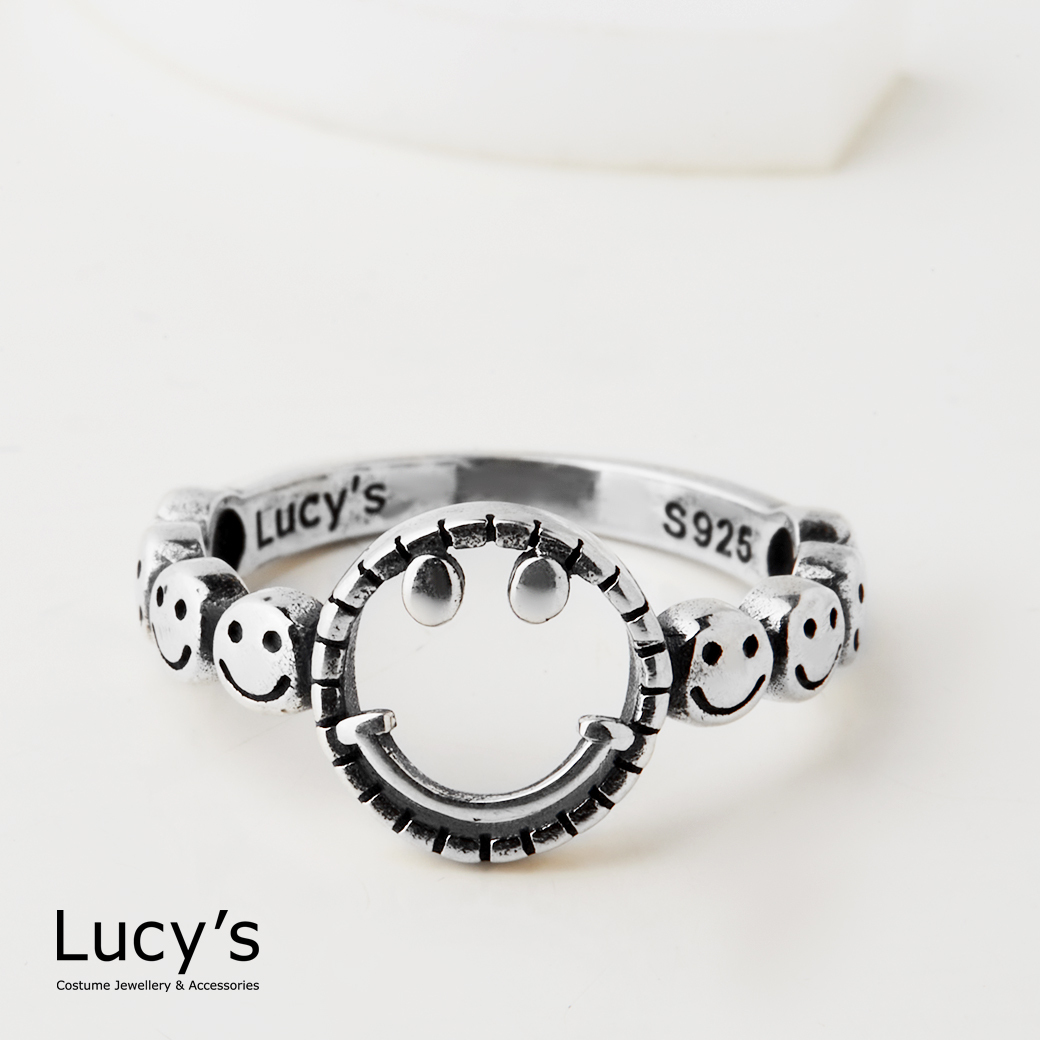 925純銀 微笑圍繞 硫化戒指 (126225)