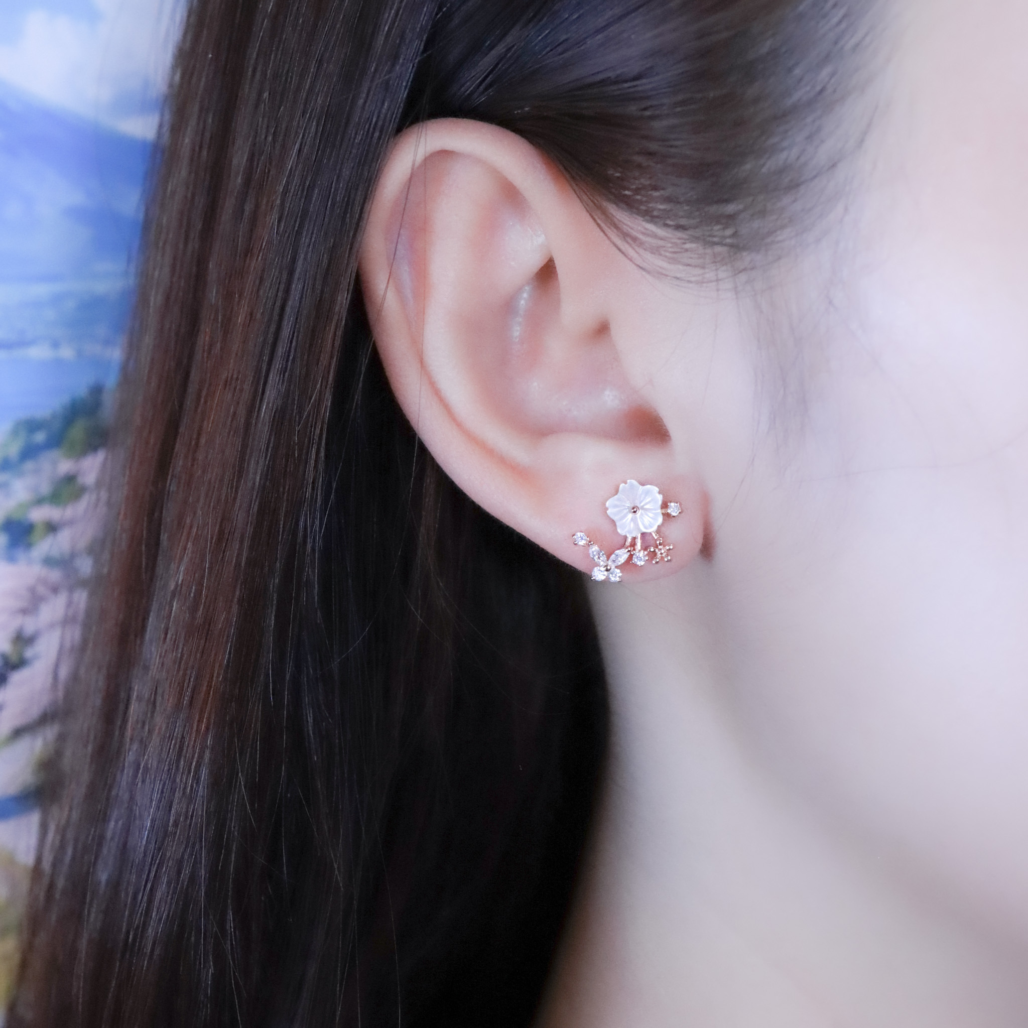 | 925銀・白金・ 玫瑰金 | 純白花花之境耳環 (銀/玫瑰金) | EA1103 |