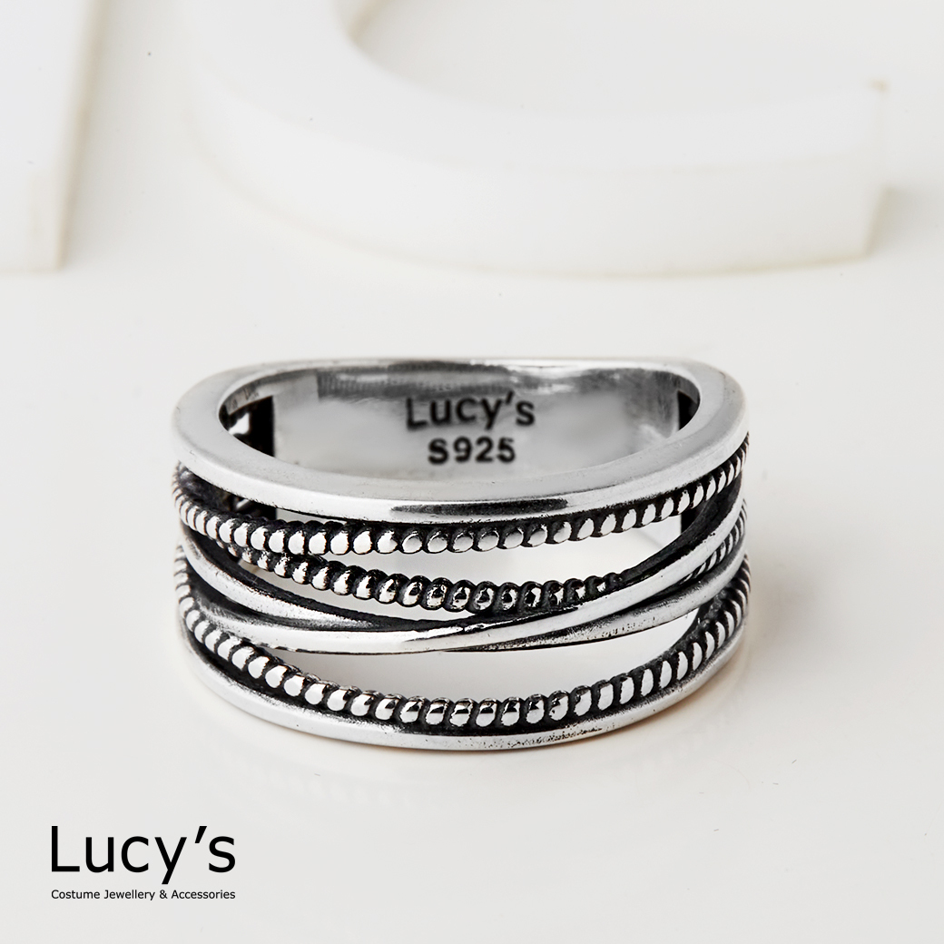 925純銀 線條層疊 硫化戒指 (126236)