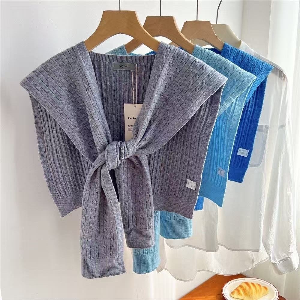 W039 百搭薄針織麻花披肩