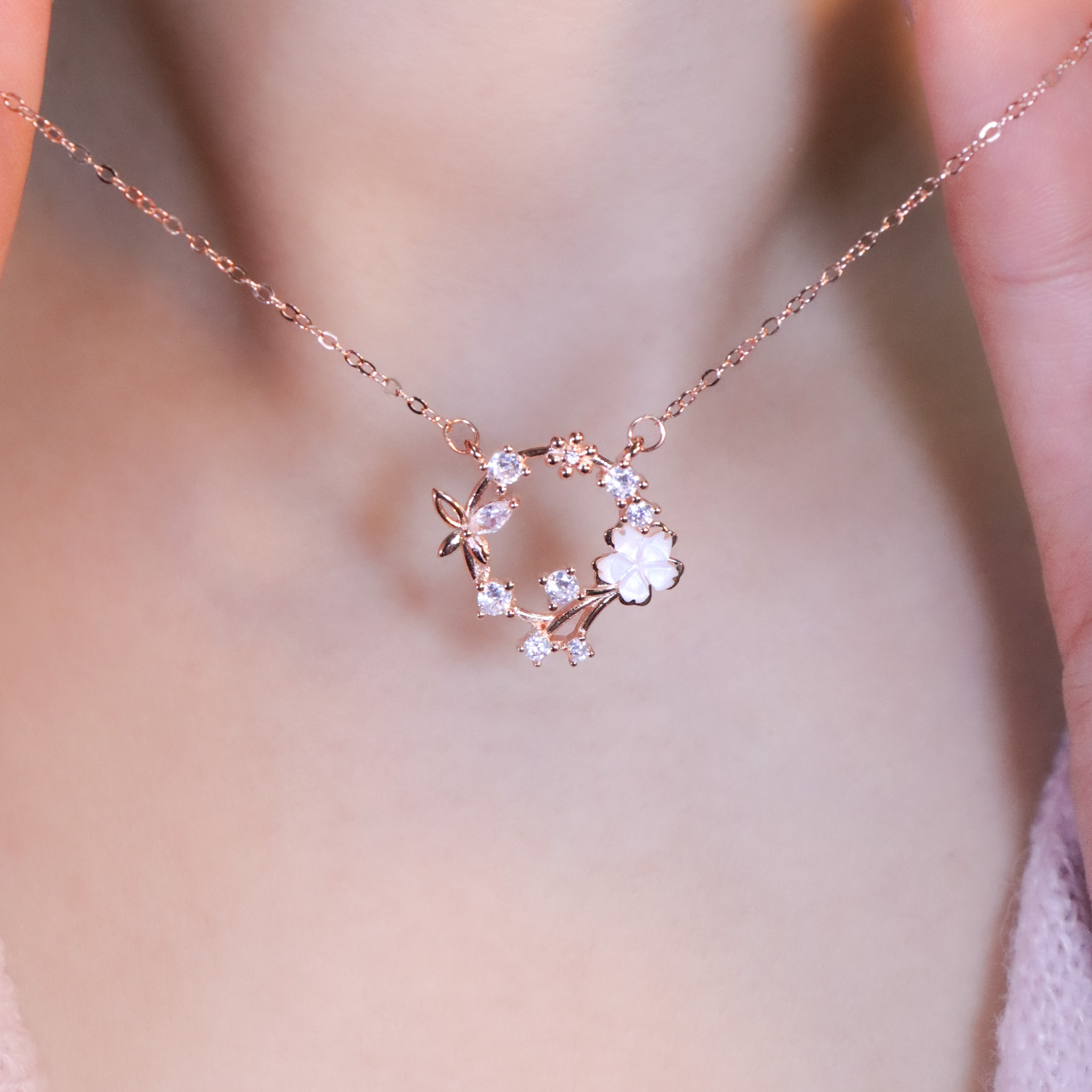 | 925純銀・白金・玫瑰金 | 純白花漾之境項鍊  (銀/玫瑰金) | NE1568 |