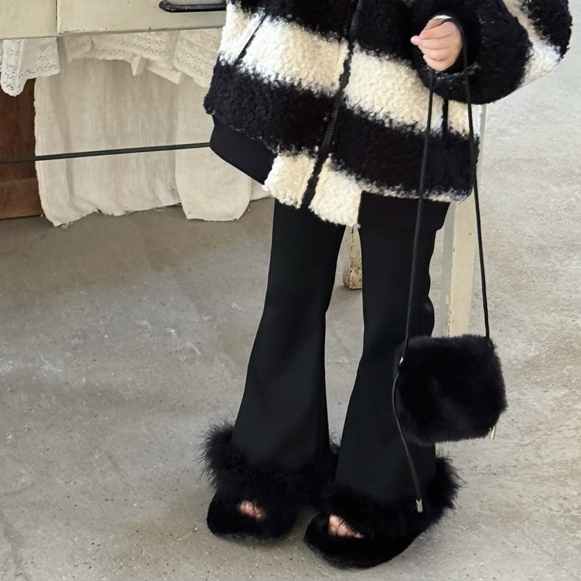 毛毛褲腳磨毛喇叭褲