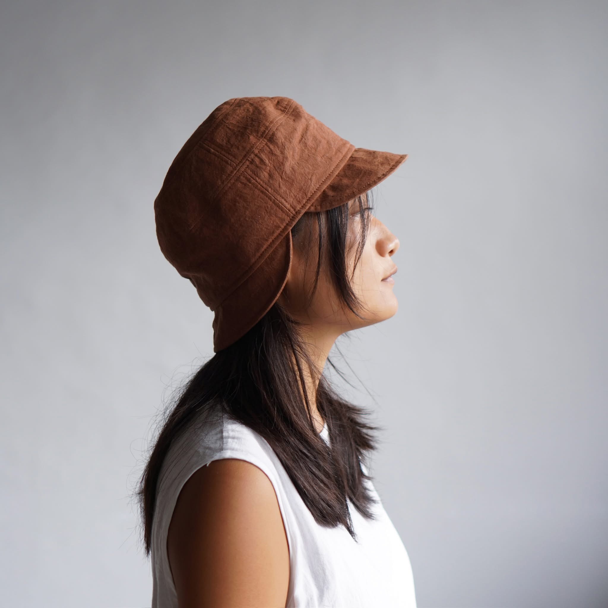 犛牛絨毛氈前後帽｜柿染－咖啡色｜中國藏區