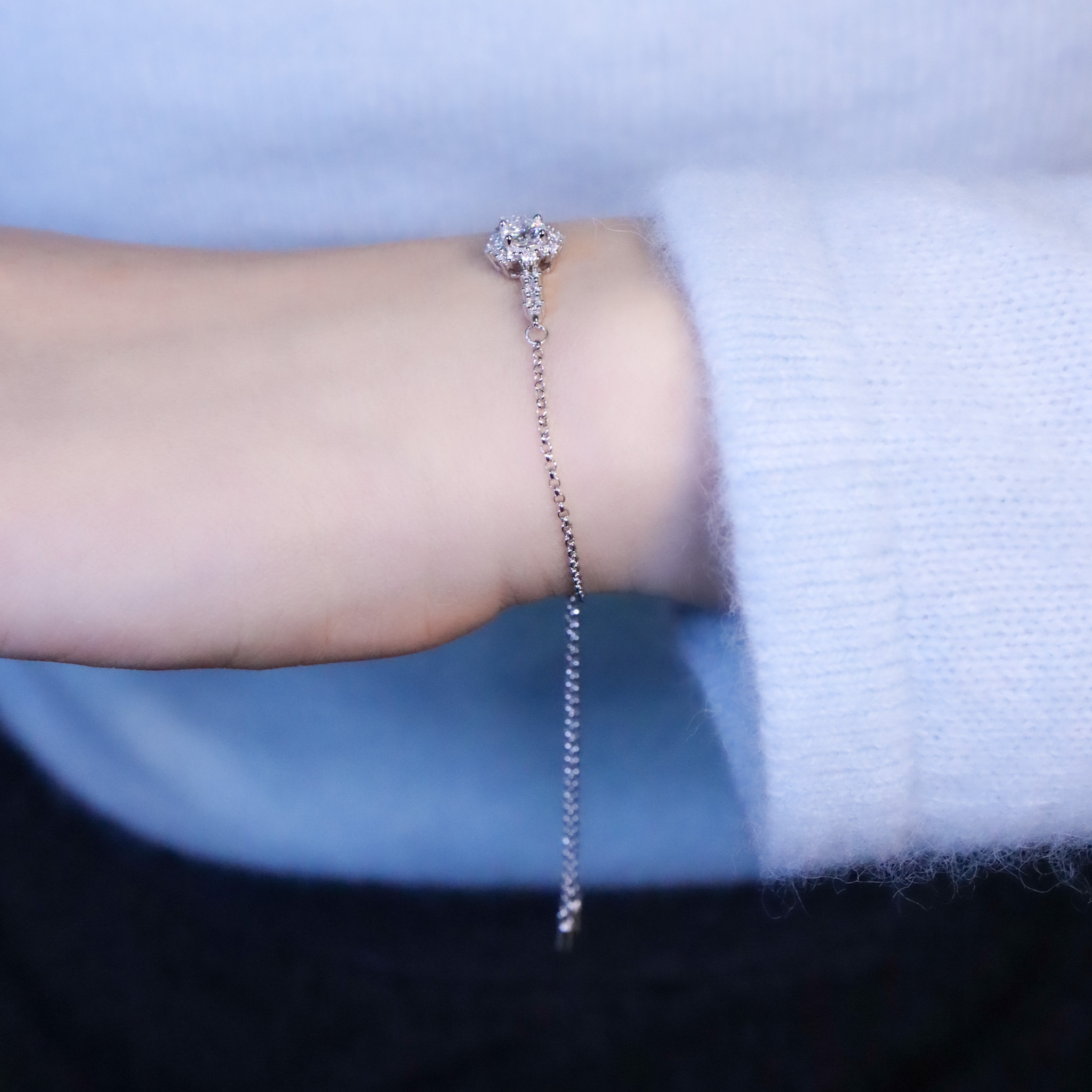 | 925純銀・ 厚鍍白金 ・莫桑石 | 鑽光只看見你手鏈 | BR1484 |