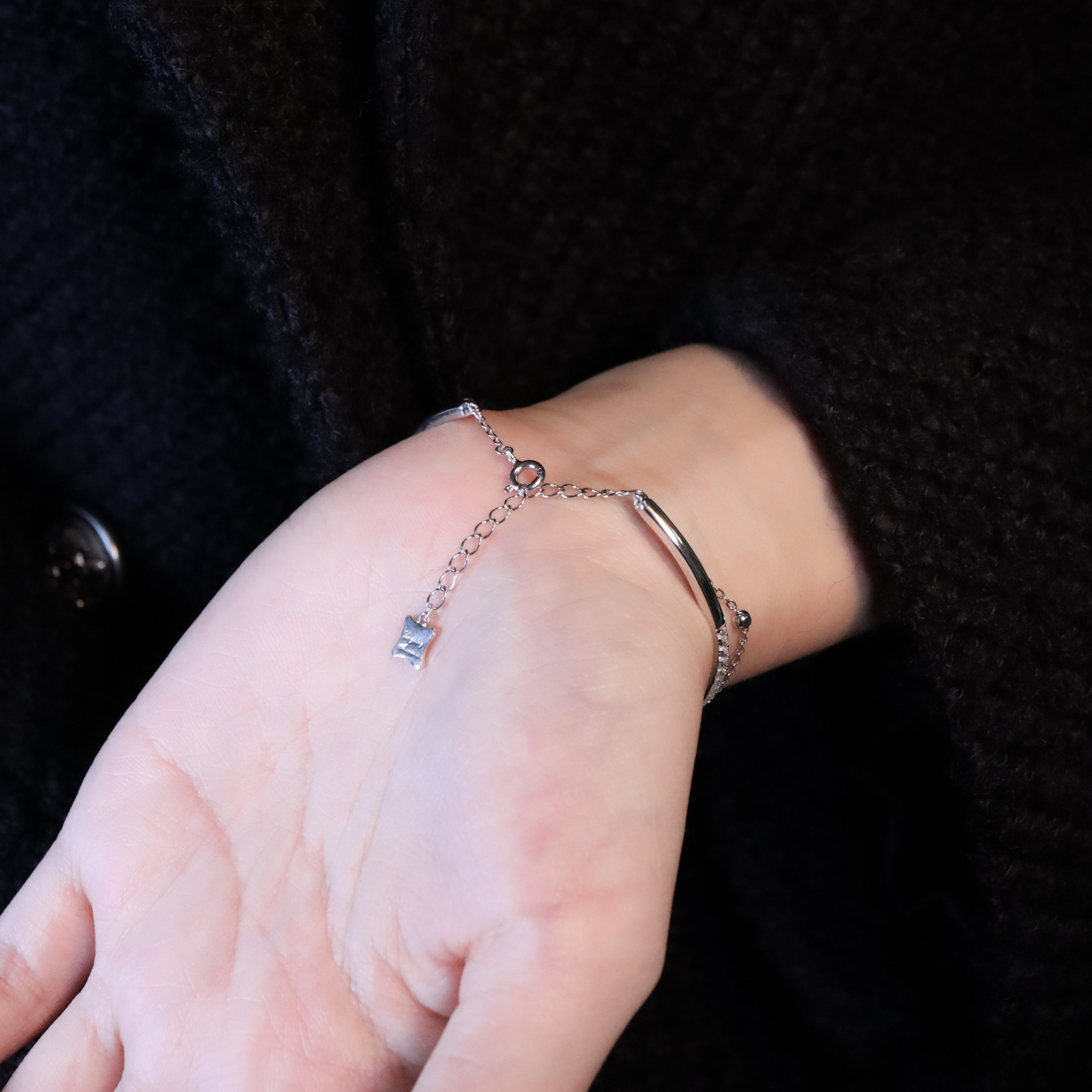 | 925純銀・厚鍍白金 |轉身是閃耀的你雙層鐲鏈| BR1471 |