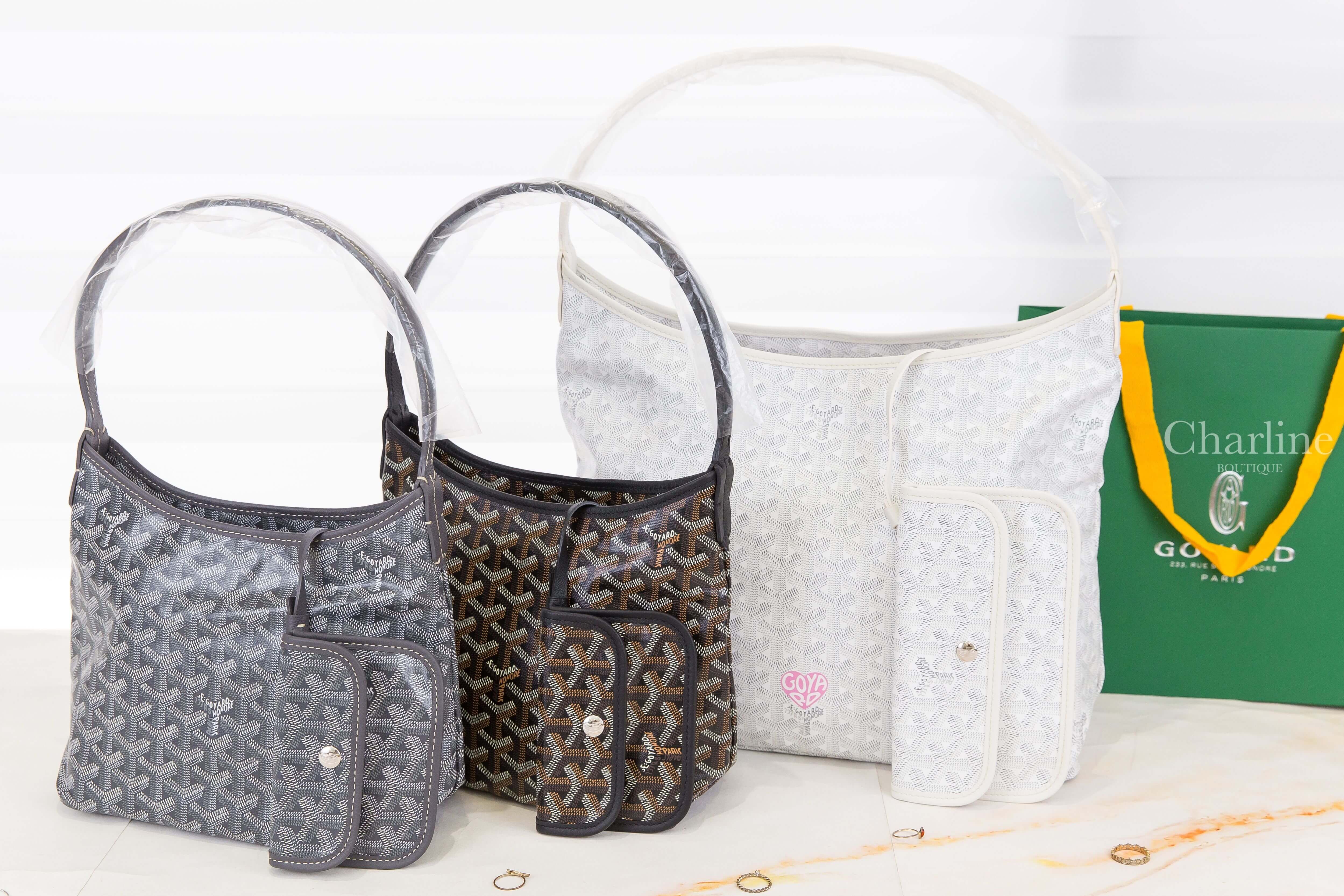 Goyard Hobo Bohème Mini 灰色 Goyardine 帆布牛皮迷你肩背包 灰色黑棕色白色三色包款比較展示