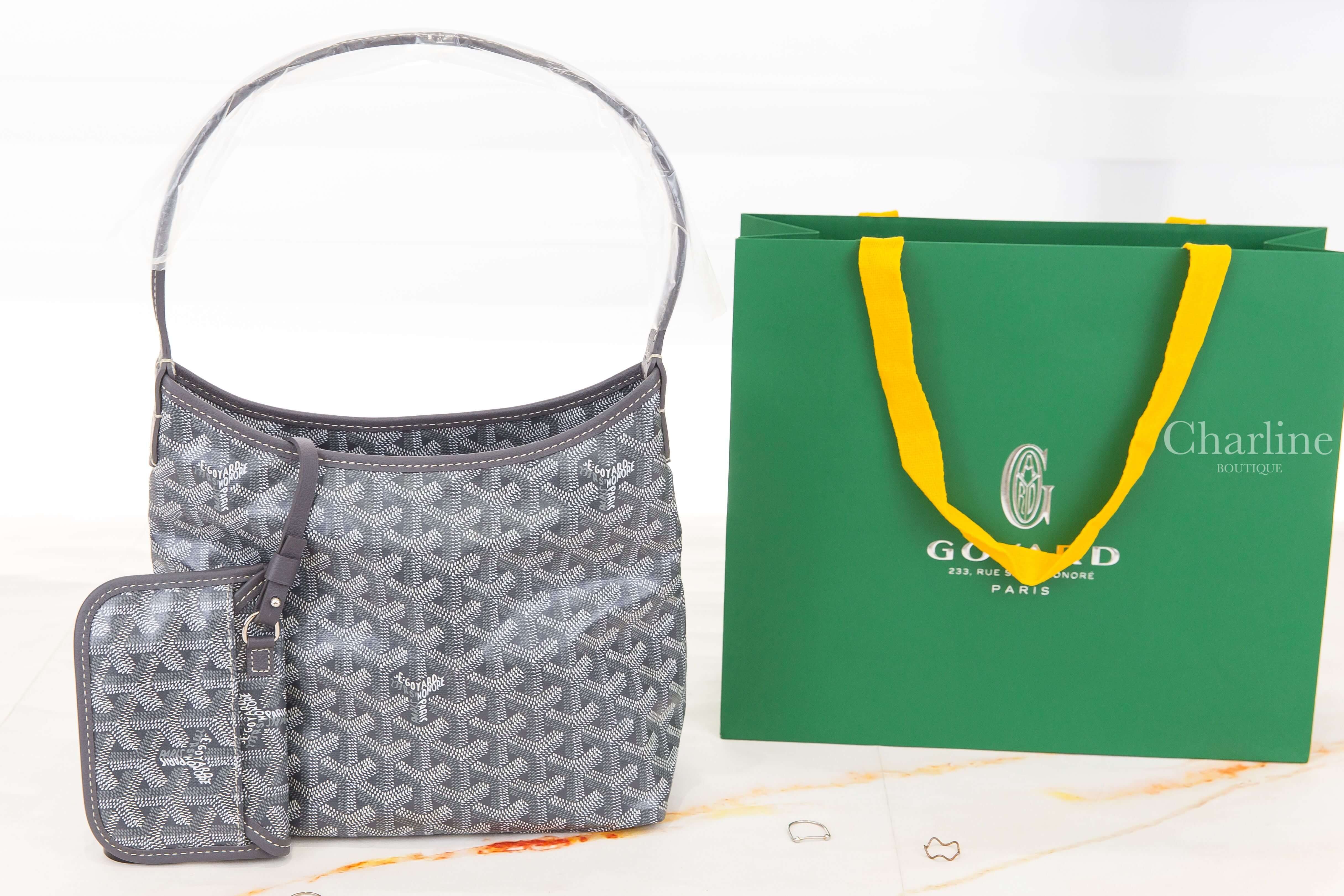 Goyard Hobo Bohème Mini 灰色 Goyardine 帆布牛皮迷你肩背包 正面完整包型與肩帶展示