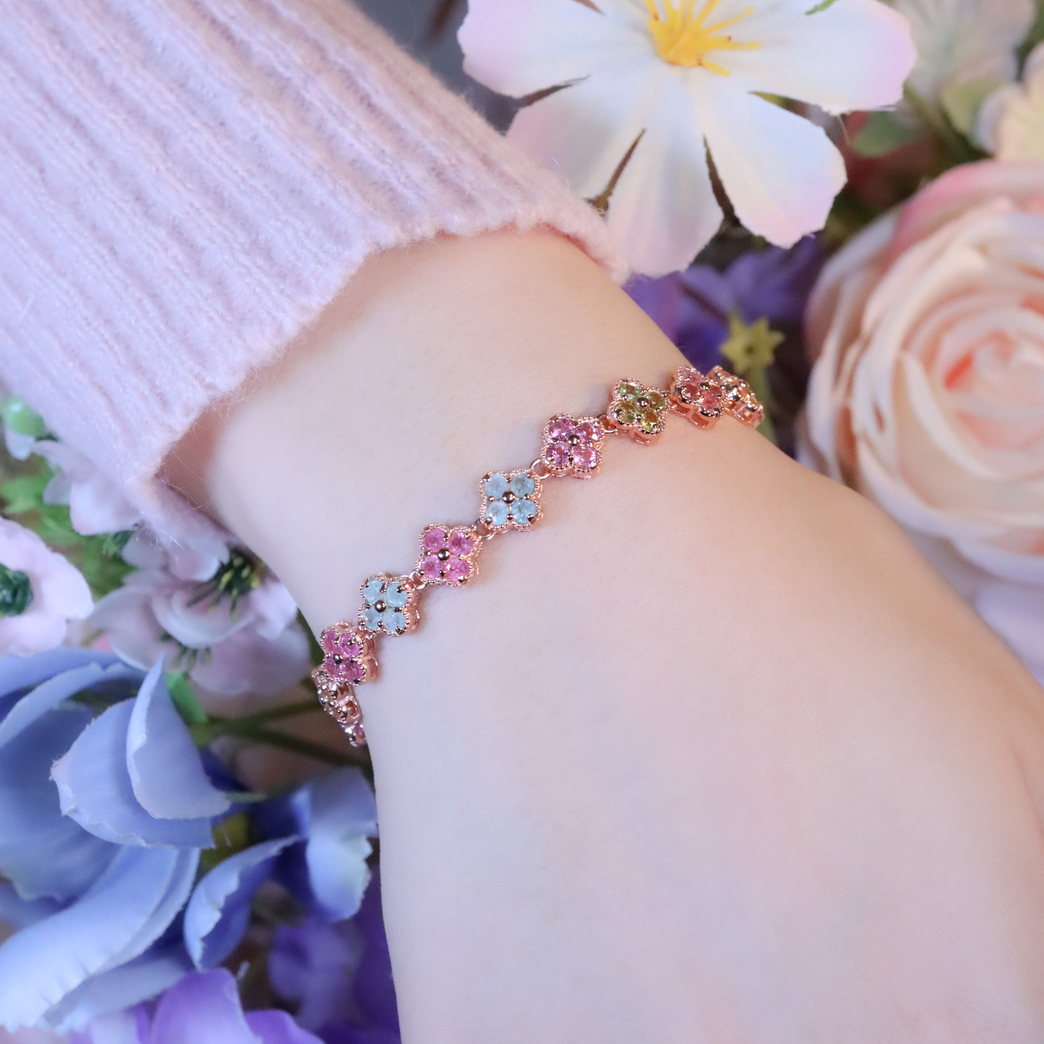 | 925純銀・玫瑰金・碧璽 | 繽紛幸福軟手鐲 | BR1476 |