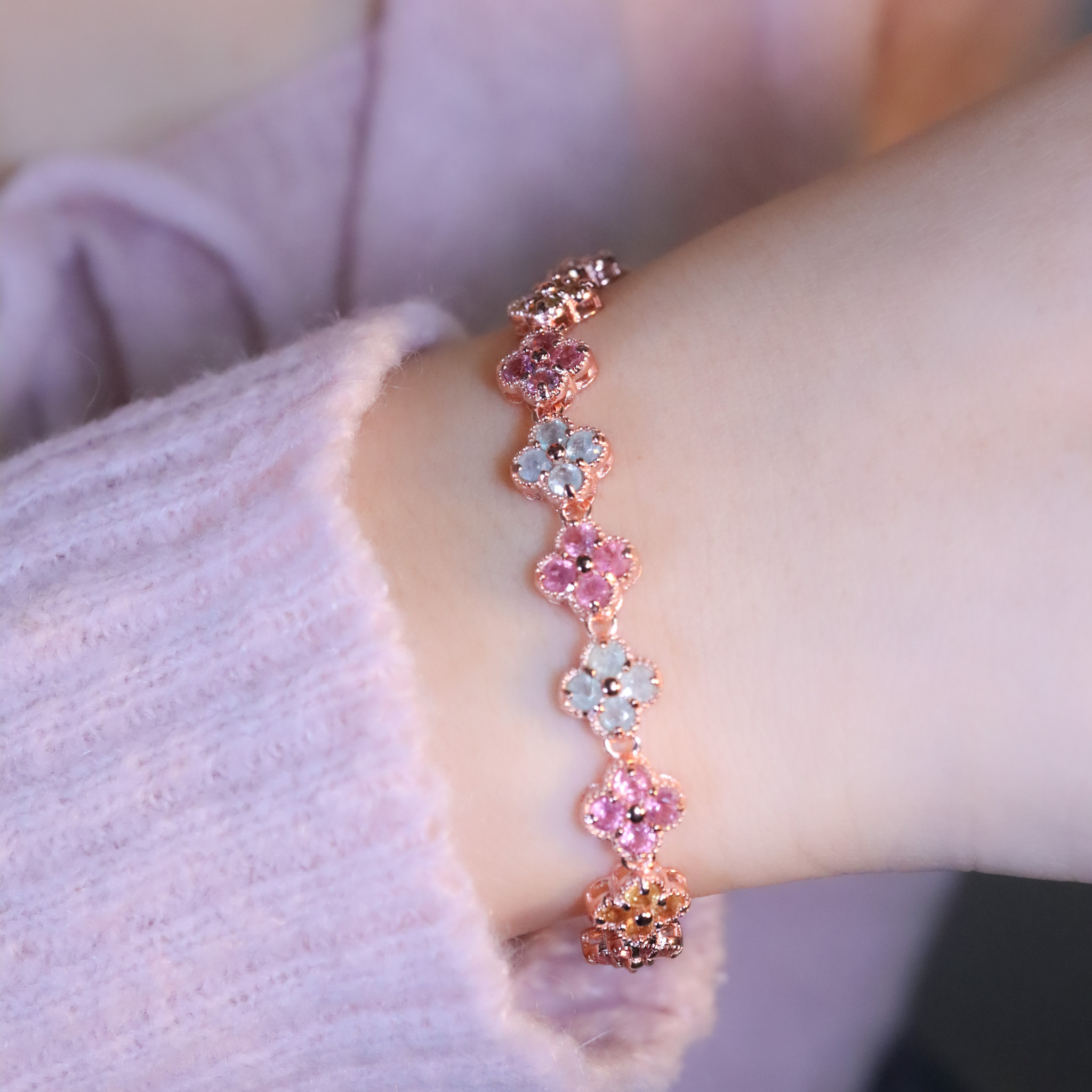 | 925純銀・玫瑰金・碧璽 | 繽紛幸福軟手鐲 | BR1476 |