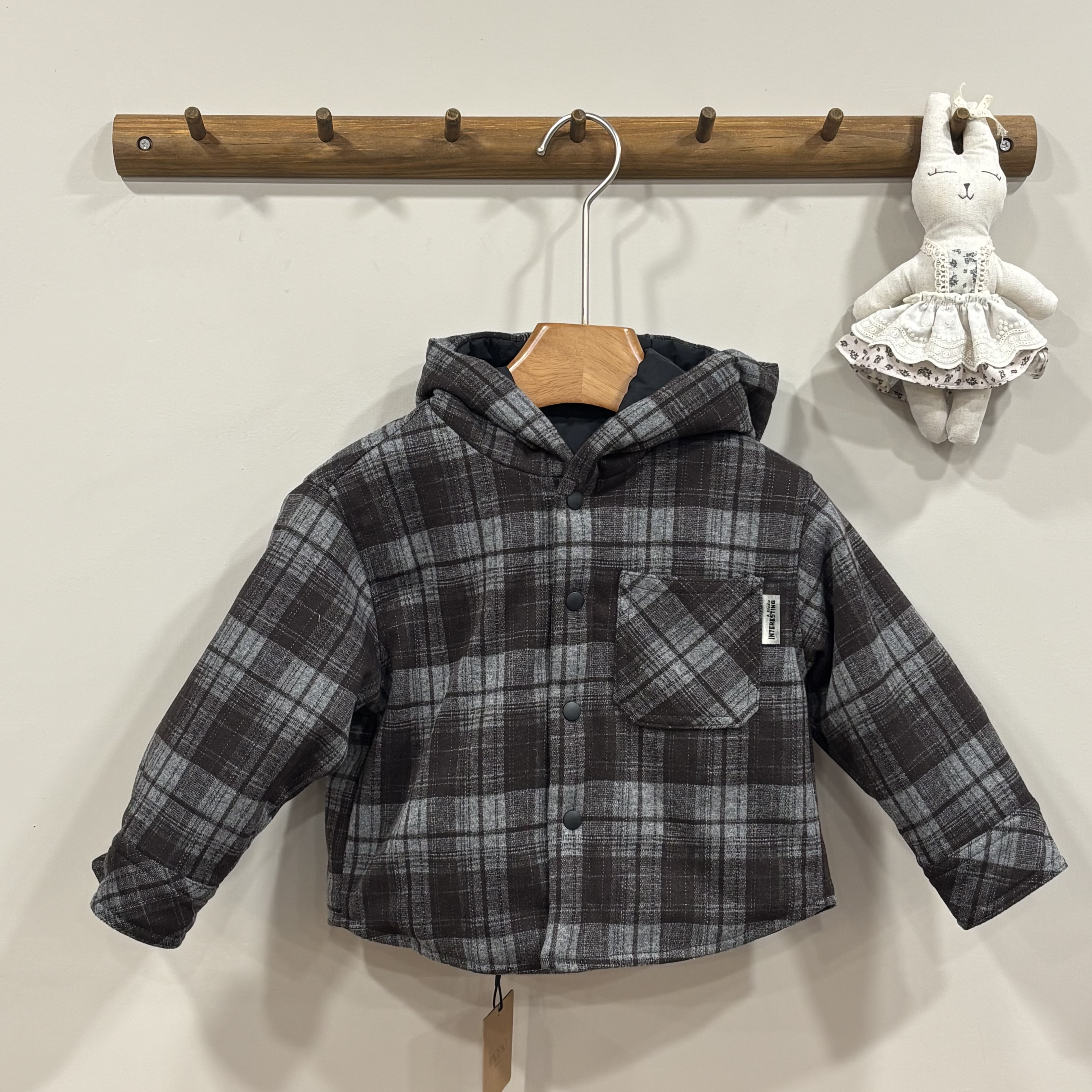 A03792連帽夾棉雙面穿格子外套