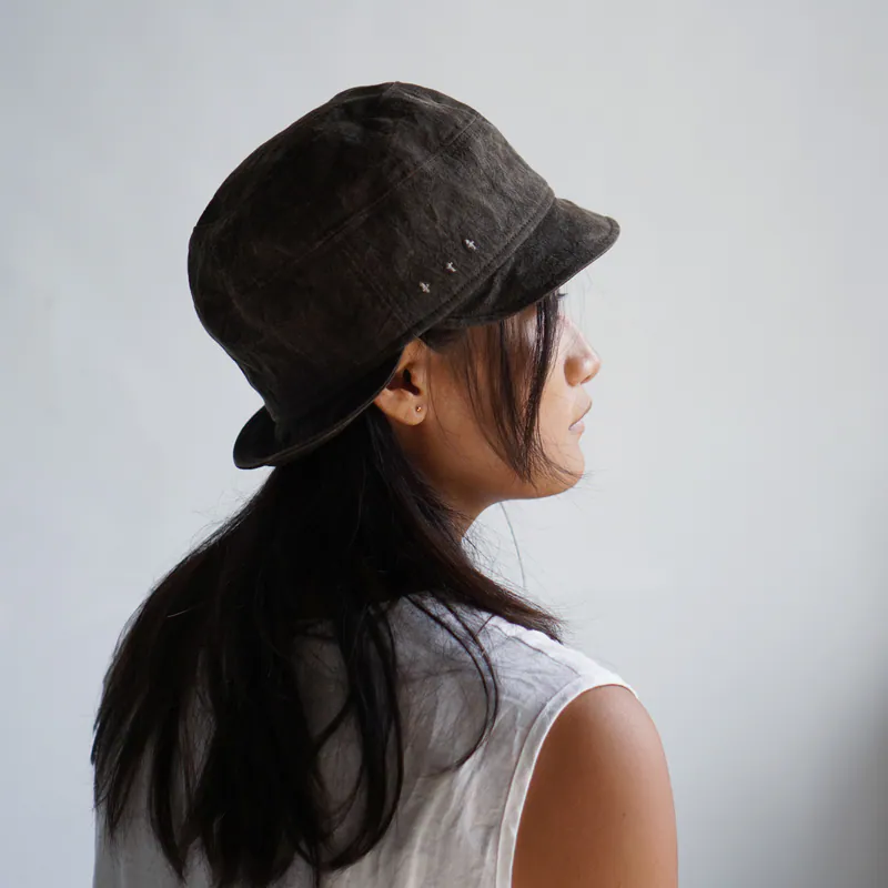 犛牛絨毛氈前後帽｜柿染－灰色｜中國藏區