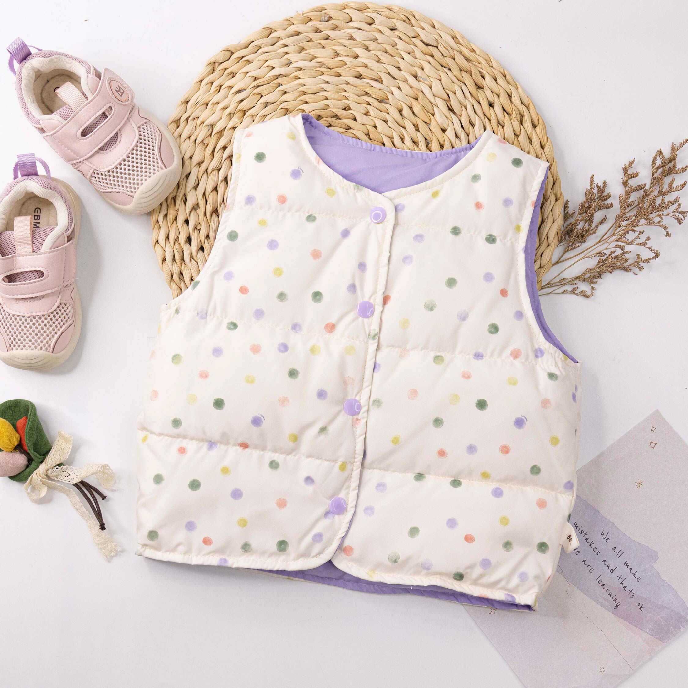 【H55754】繽紛小圓點羽絨背心