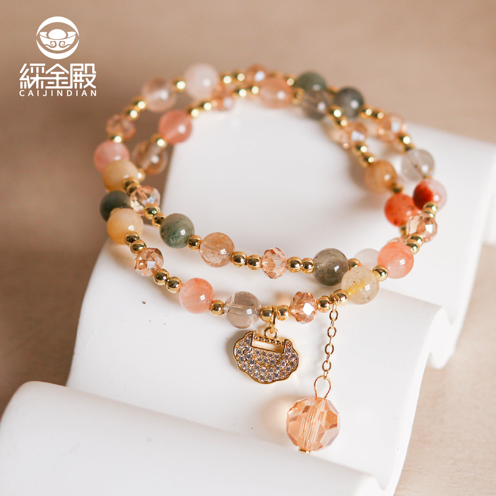 好孕緣雙圈手鍊-如意款｜求子助孕｜萬事如意｜如意鎖｜手珠｜層次｜彩髮晶【綵金殿】