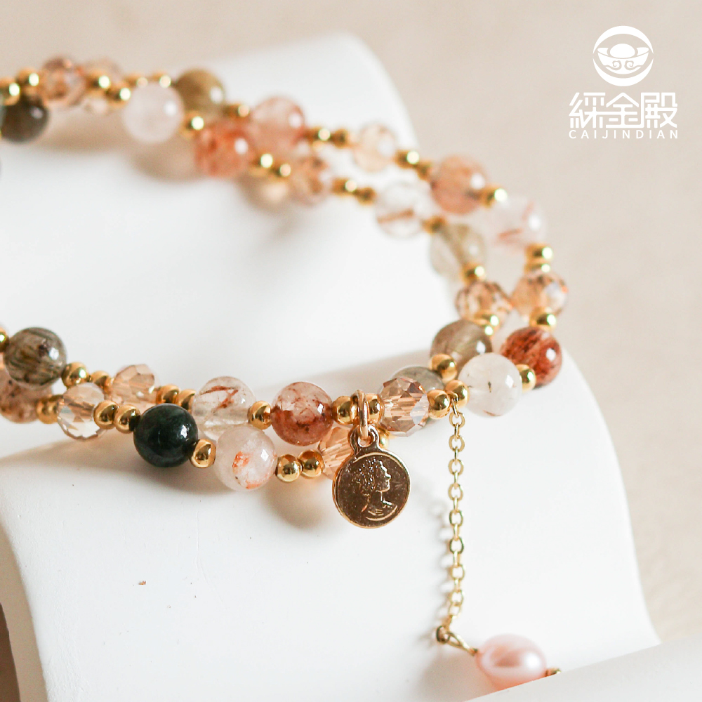 好孕緣雙圈手鍊-金色款｜求子助孕｜萬事如意｜吊墜｜手珠｜層次｜彩髮晶｜簡約【綵金殿】