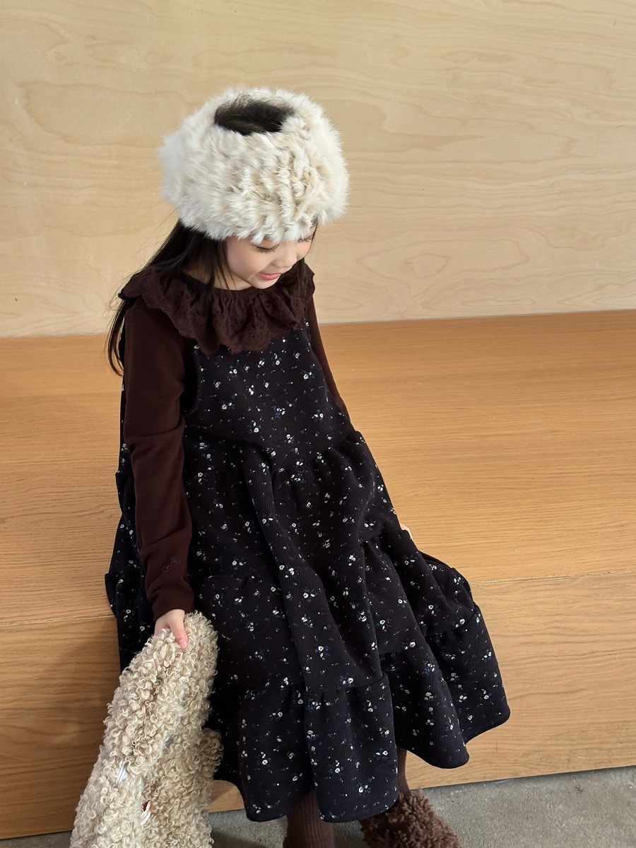 森系燈絨小碎花傘擺洋裝