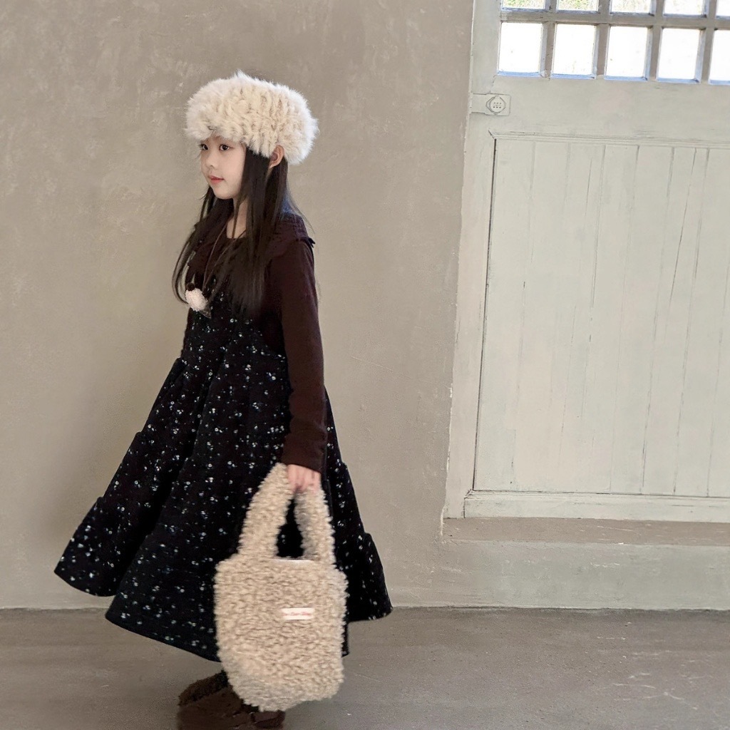 森系燈絨小碎花傘擺洋裝