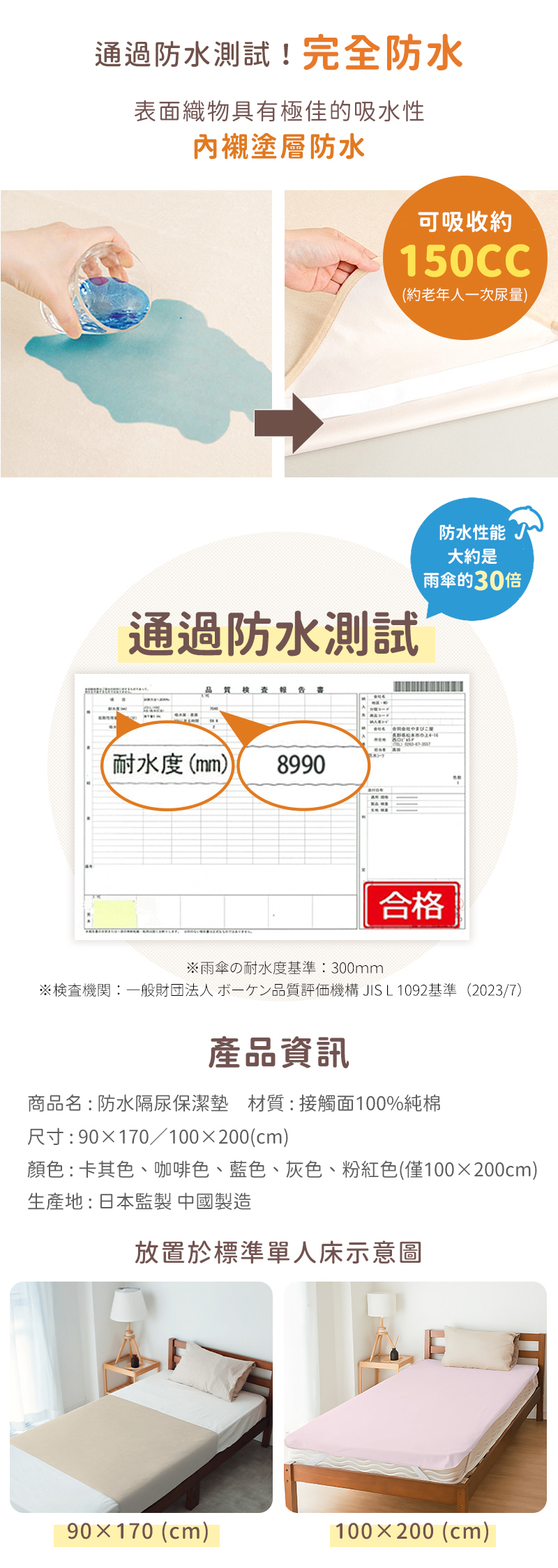 防水隔尿保潔墊，完全防水，不擔心尿液沾到床單