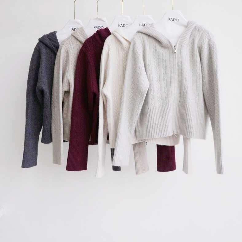 法朵Fado Shop｜麻花雙頭拉鍊連帽針織 外套8124022 五色