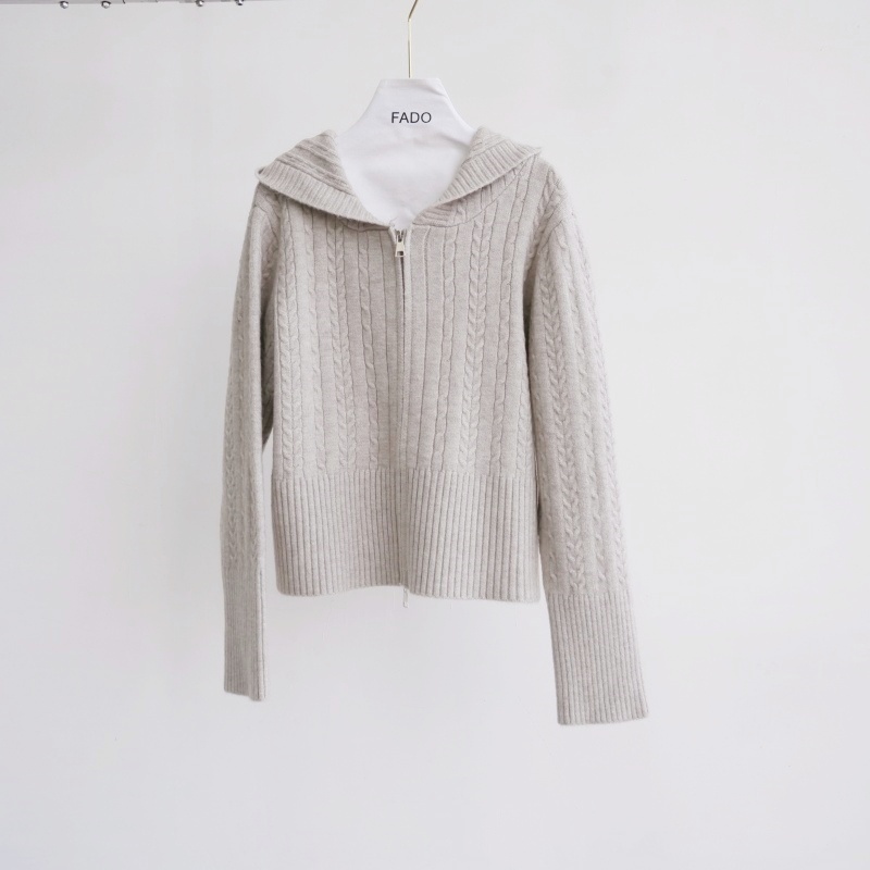 法朵Fado Shop｜麻花雙頭拉鍊連帽針織 外套8124022 五色