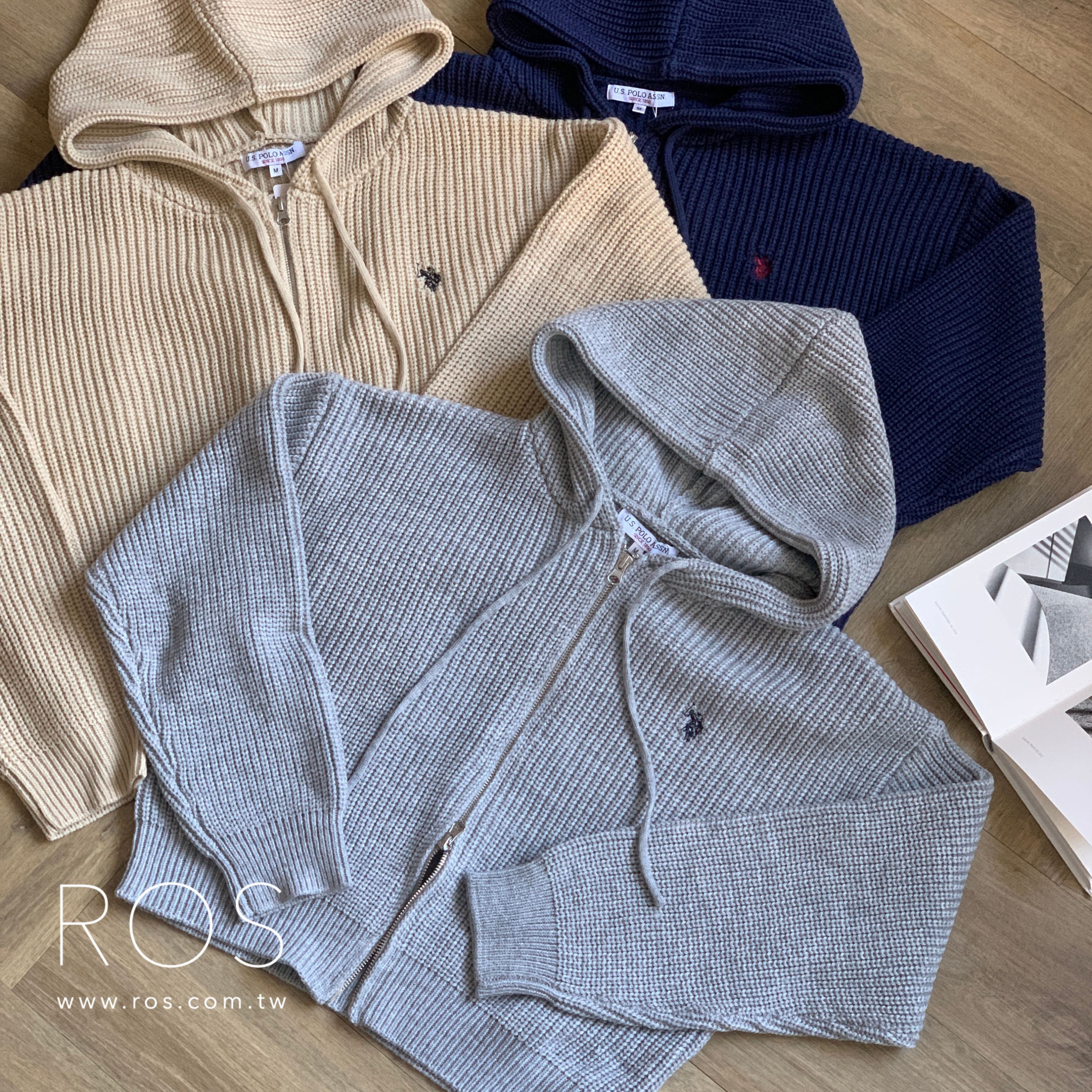 U.S. POLO ASSN. 刺繡針織連帽外套(3colors)