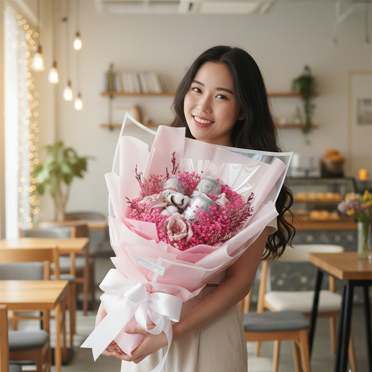 粉紅色啤酒鈔票花束