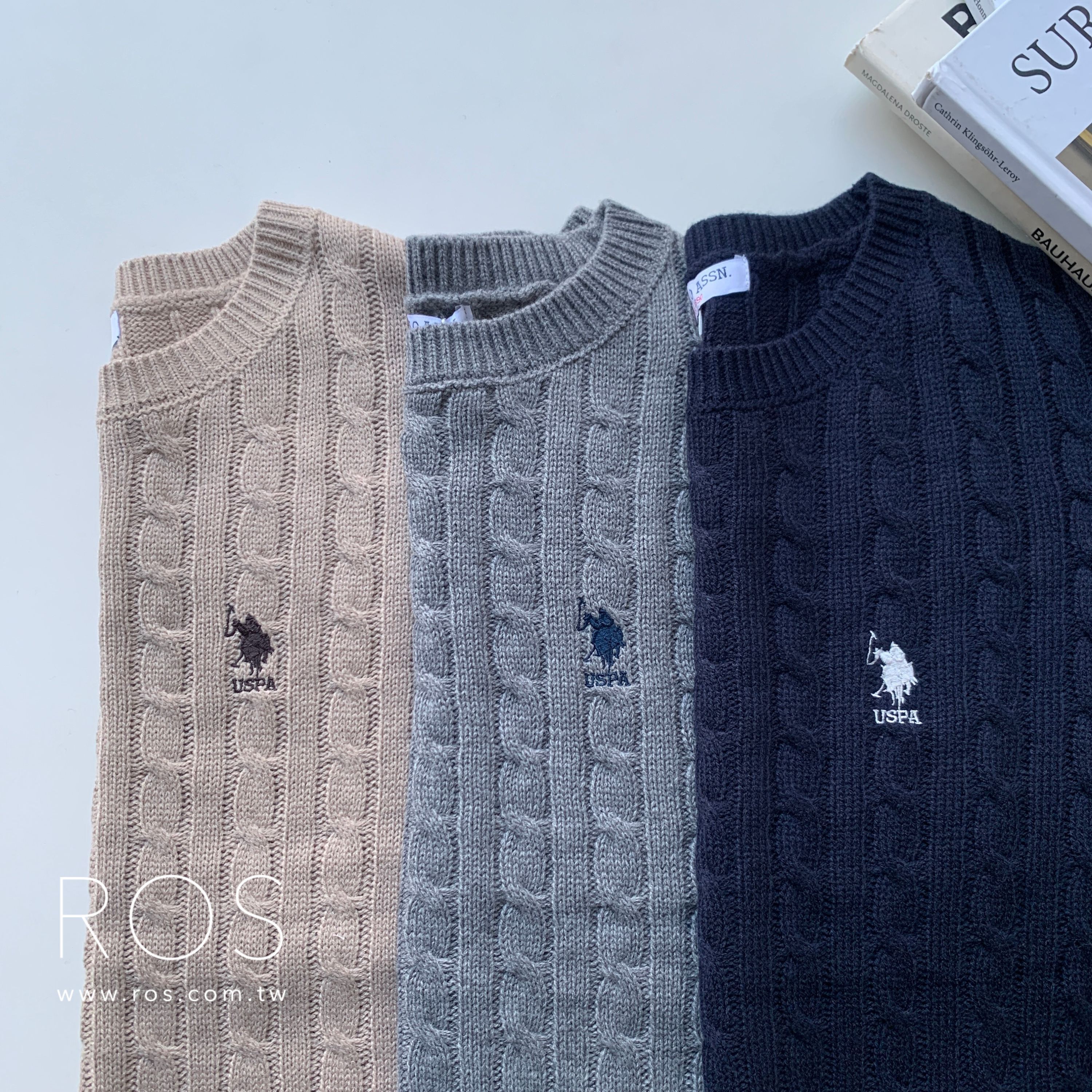 U.S. POLO ASSN. 刺繡針織長毛衣(3colors)