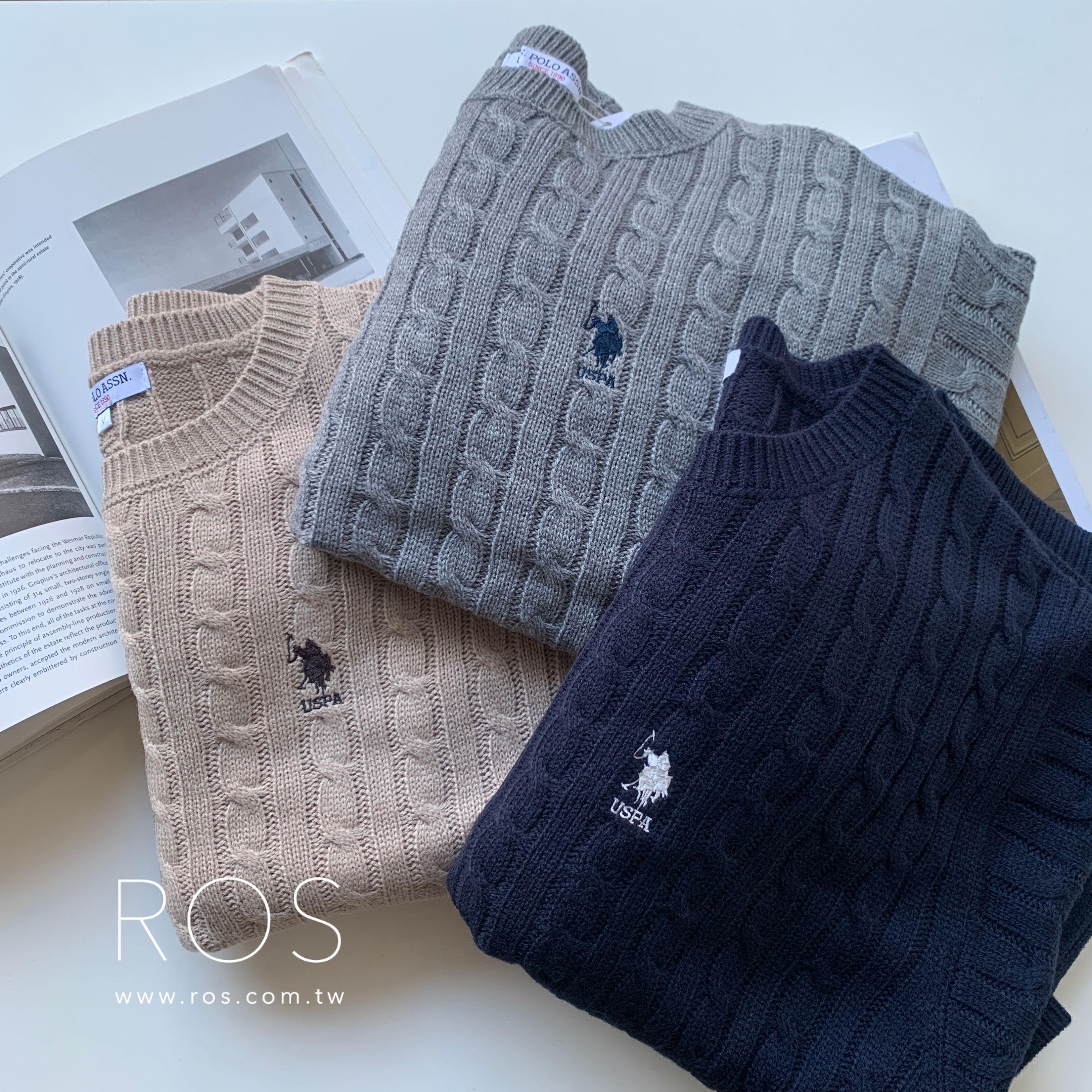 U.S. POLO ASSN. 刺繡針織長毛衣(3colors)