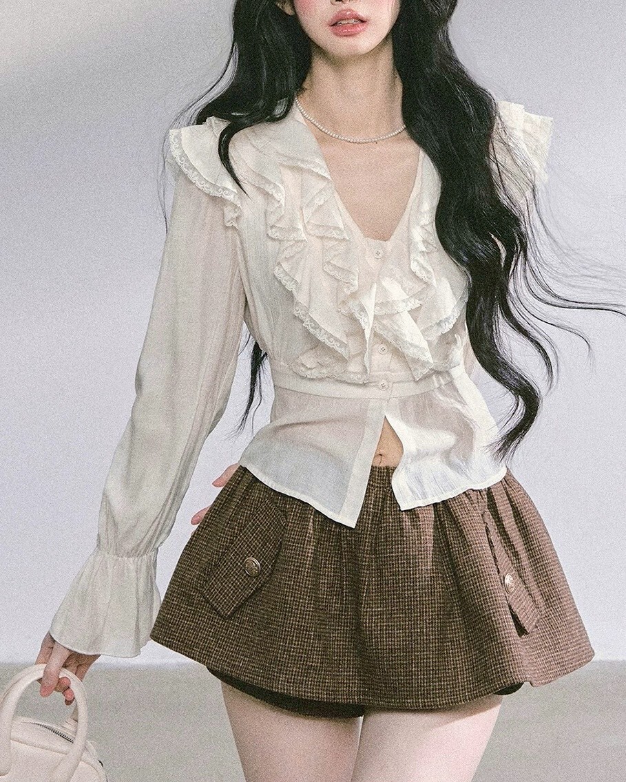 設計師家法式毛呢格紋蓬蓬褲裙