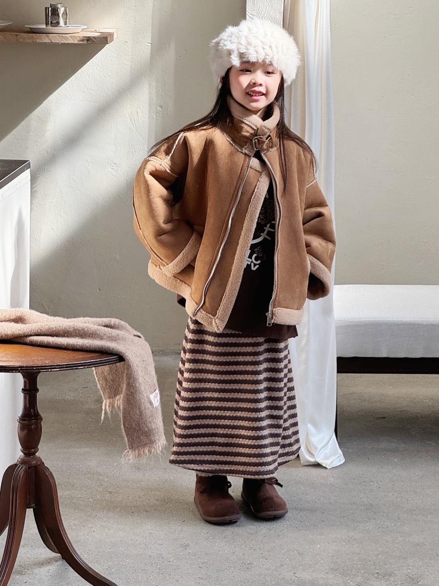 美拉德條紋磨毛長裙