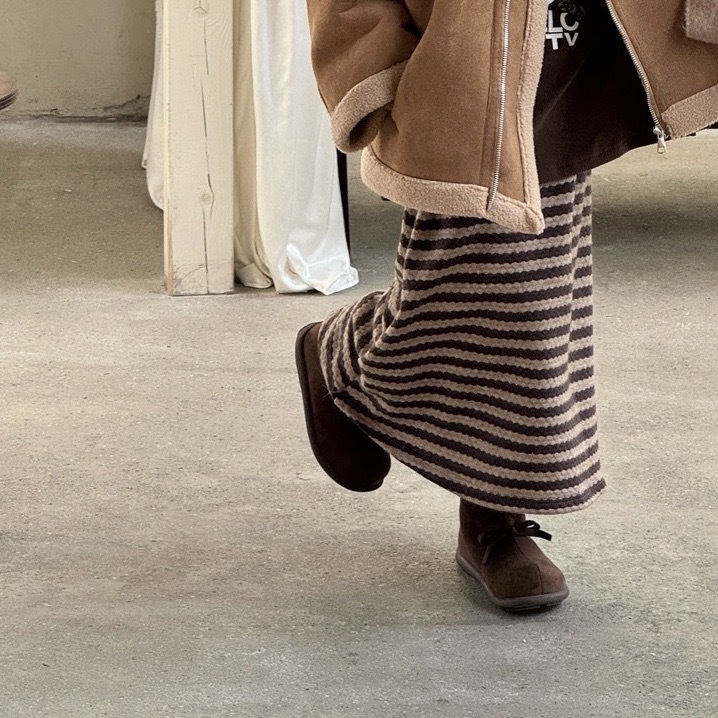 美拉德條紋磨毛長裙