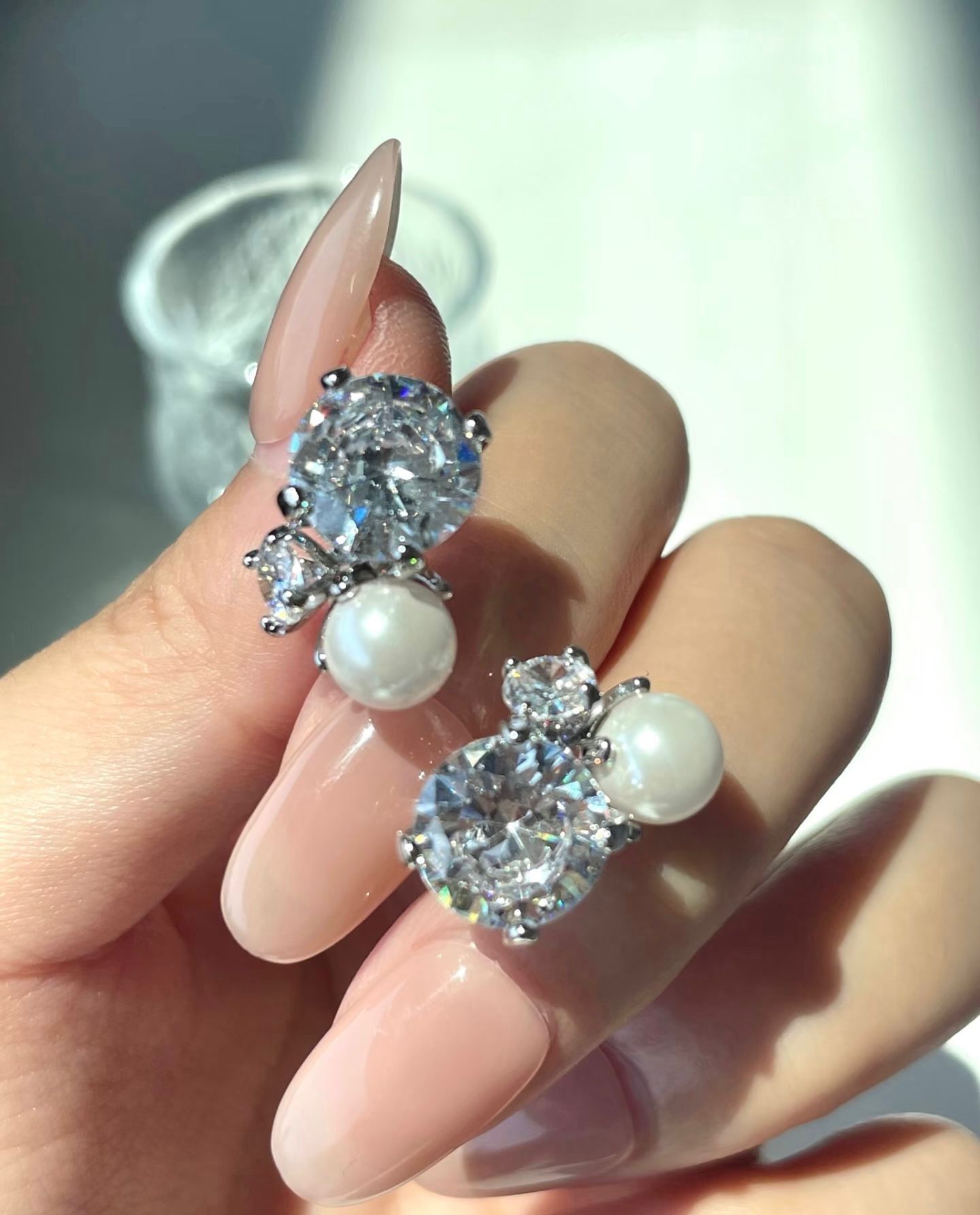 【預購】AD123003 珍珠莫桑鑽耳環(開口款)