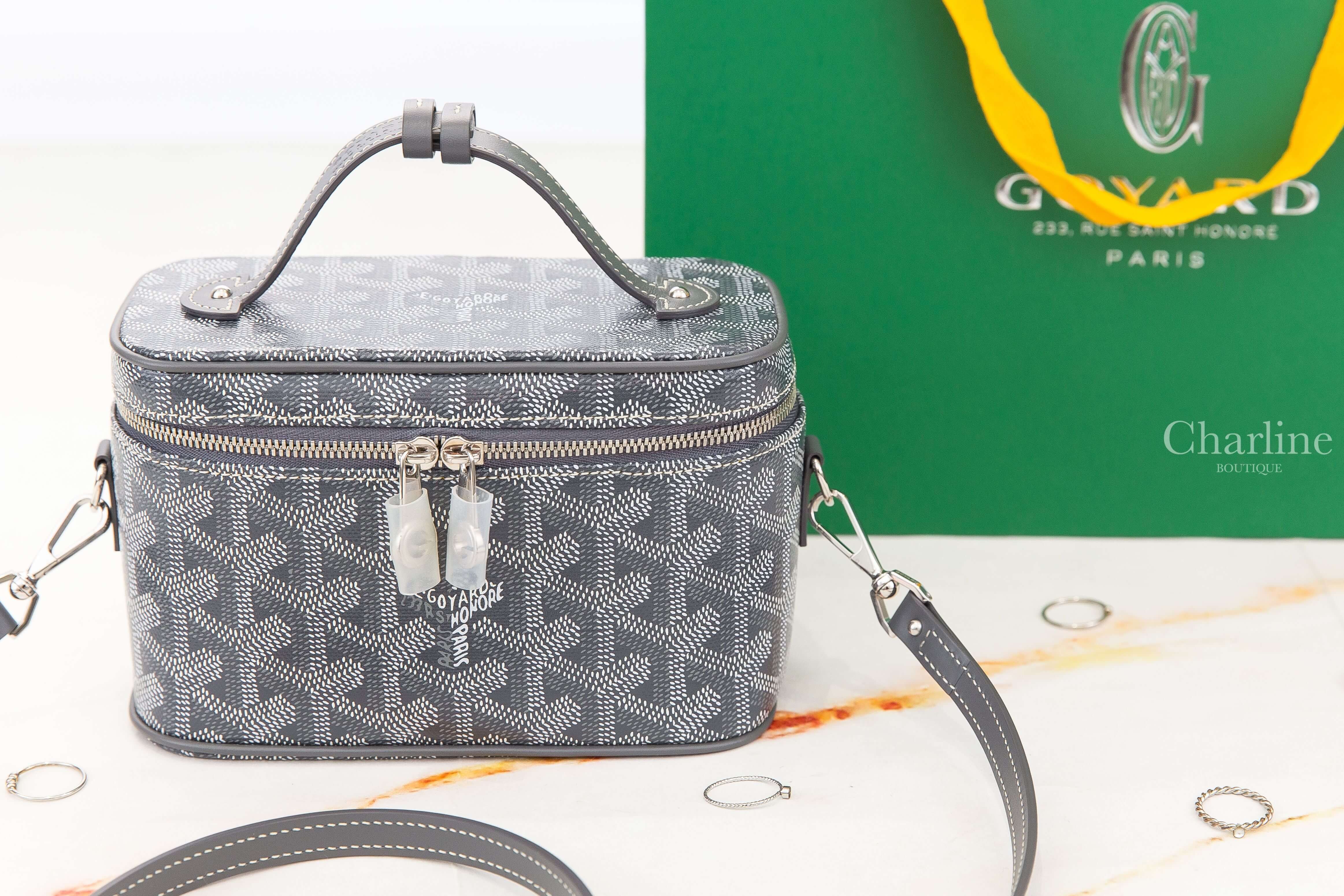 Goyard Muse Mini Vanity 灰色帆布小牛皮拼黃色內裡迷你手提肩背化妝包