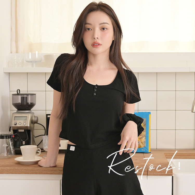 Top【Hold U Day Night】Night Bra Double C U-neckline Ribbed Jersey Pyjamas (Oreo Black)