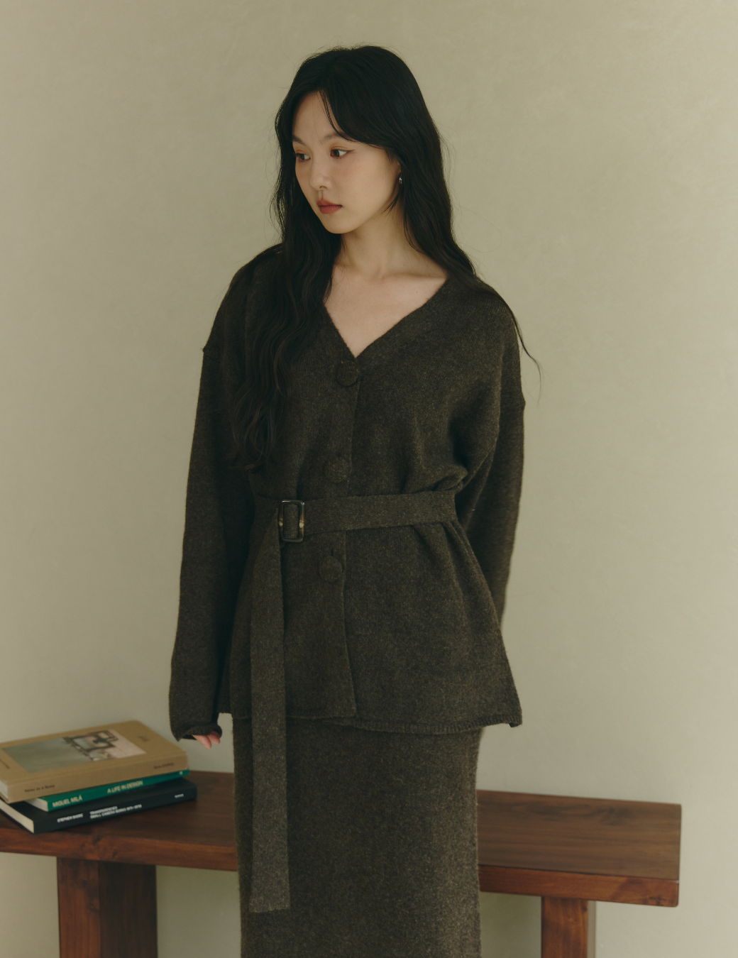 柔絨針織大圓釦上衣