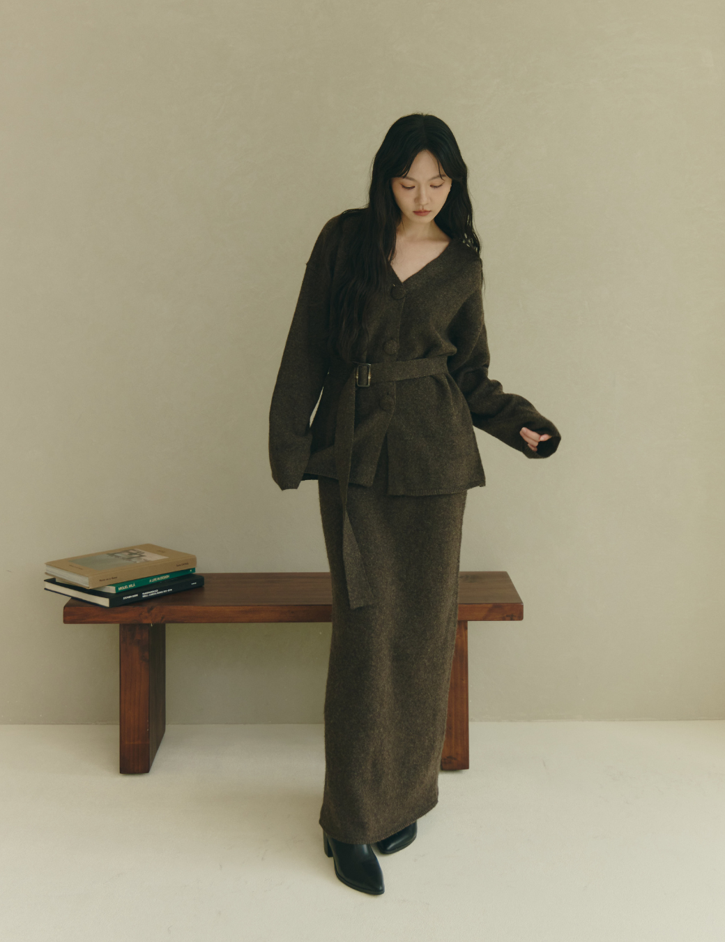 柔絨針織大圓釦上衣