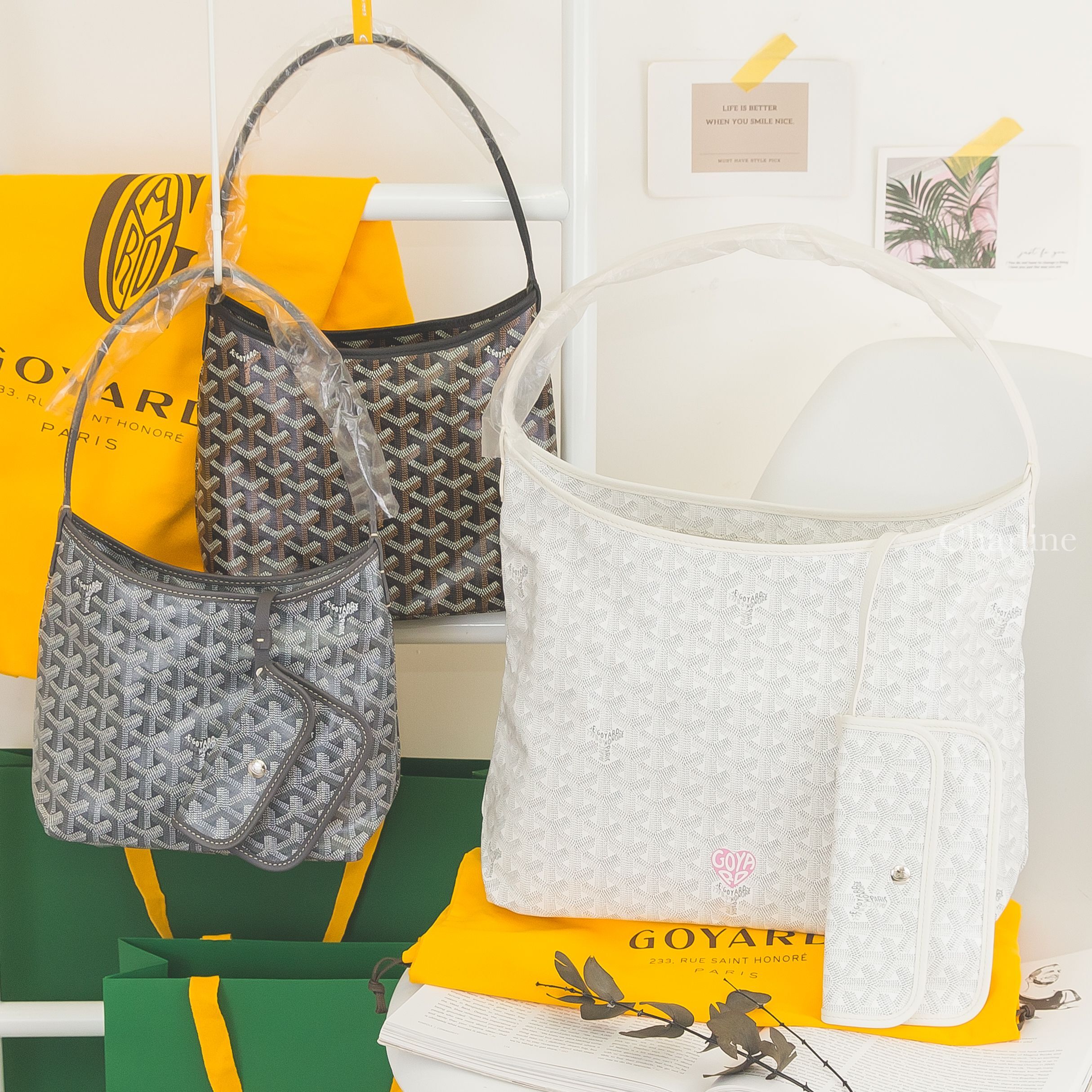 Goyard Bohème Mini Hobo Bag 灰色,Goyard Bohème Mini Hobo Bag 黑色,Goyard Bohème Hobo Bag 白色粉紅愛心-Charline Boutique 精品代購