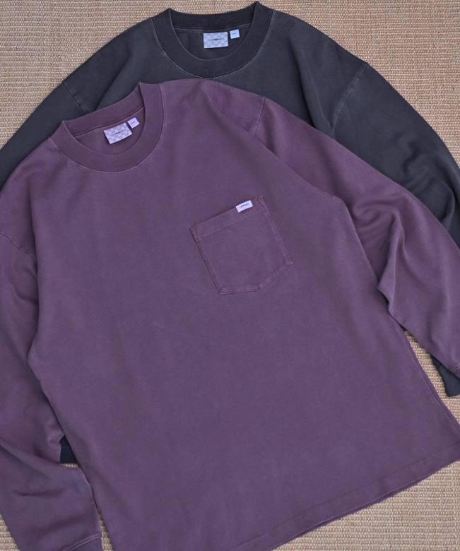 LAPIVIMA SLOGAN PRINT POCKET DYED LS 標語印花蠟染口袋長袖秋 23AWBT101