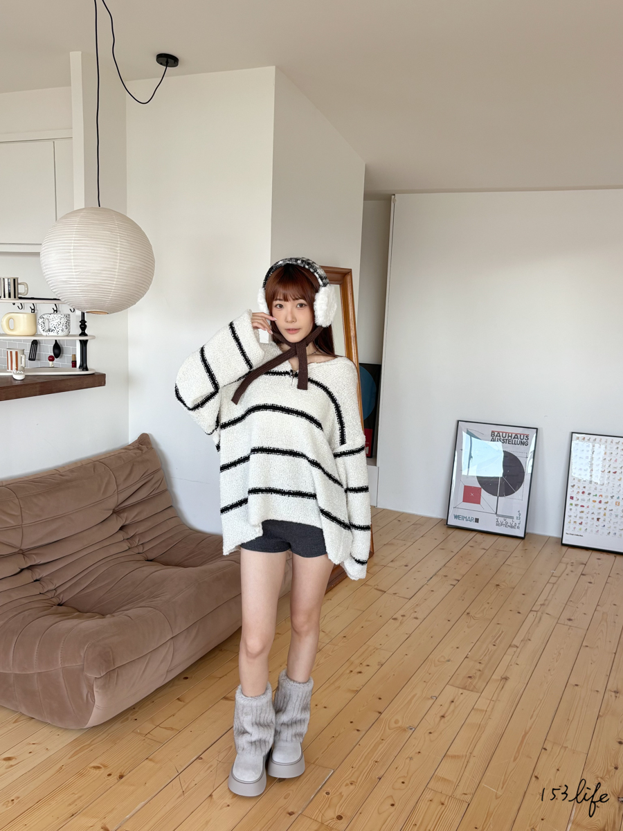 |現貨|連帽拉鏈橫紋大版針織上衣