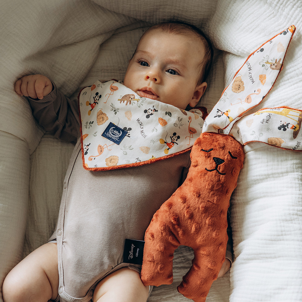 Gift DollBao 米奇4號彌月禮盒 (巧柔豆豆毯標準款+安撫兔)