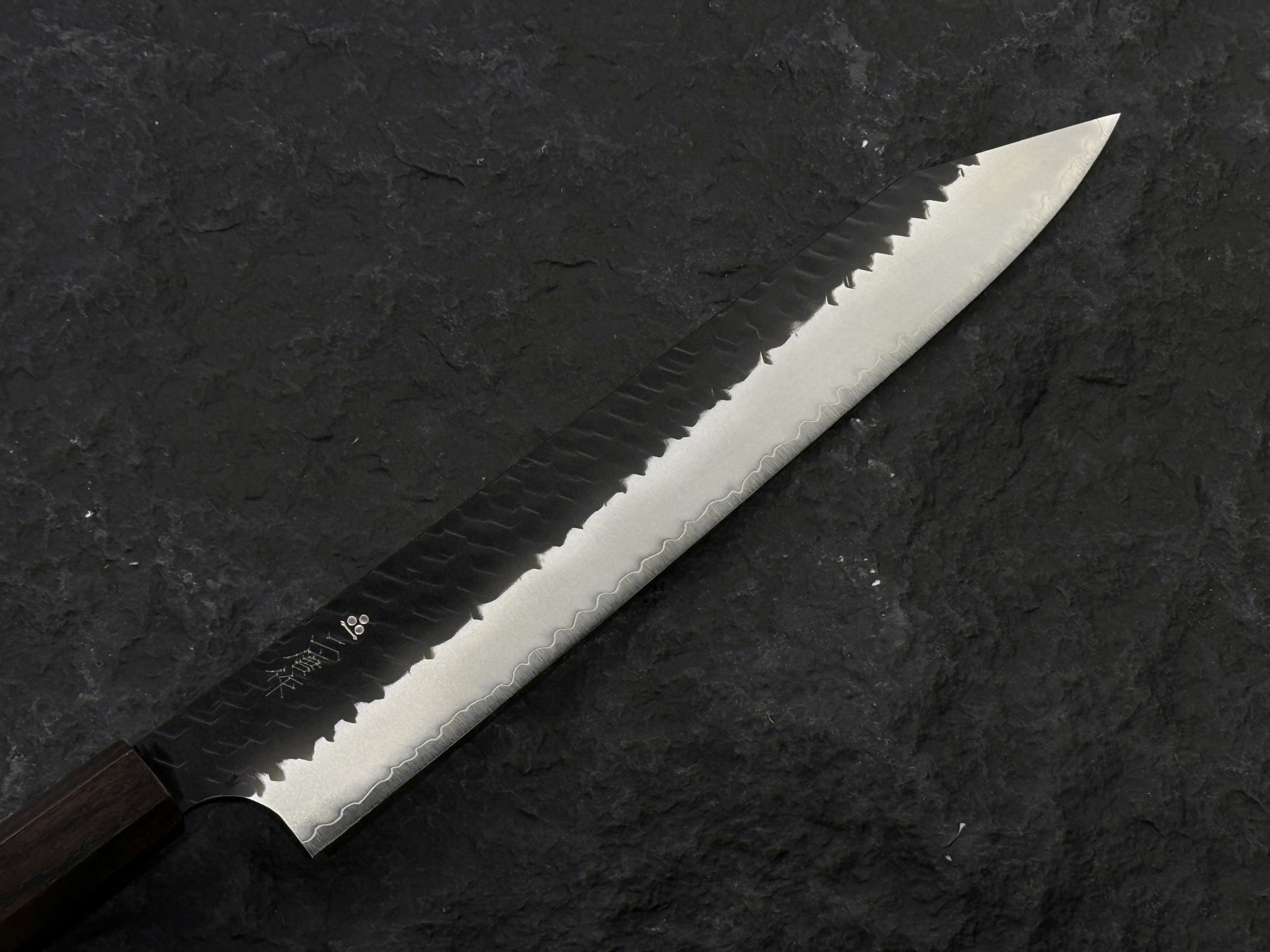 二唐刃物 SG2 粉末鋼 黑打 槌目 切付筋引 黑檀柄